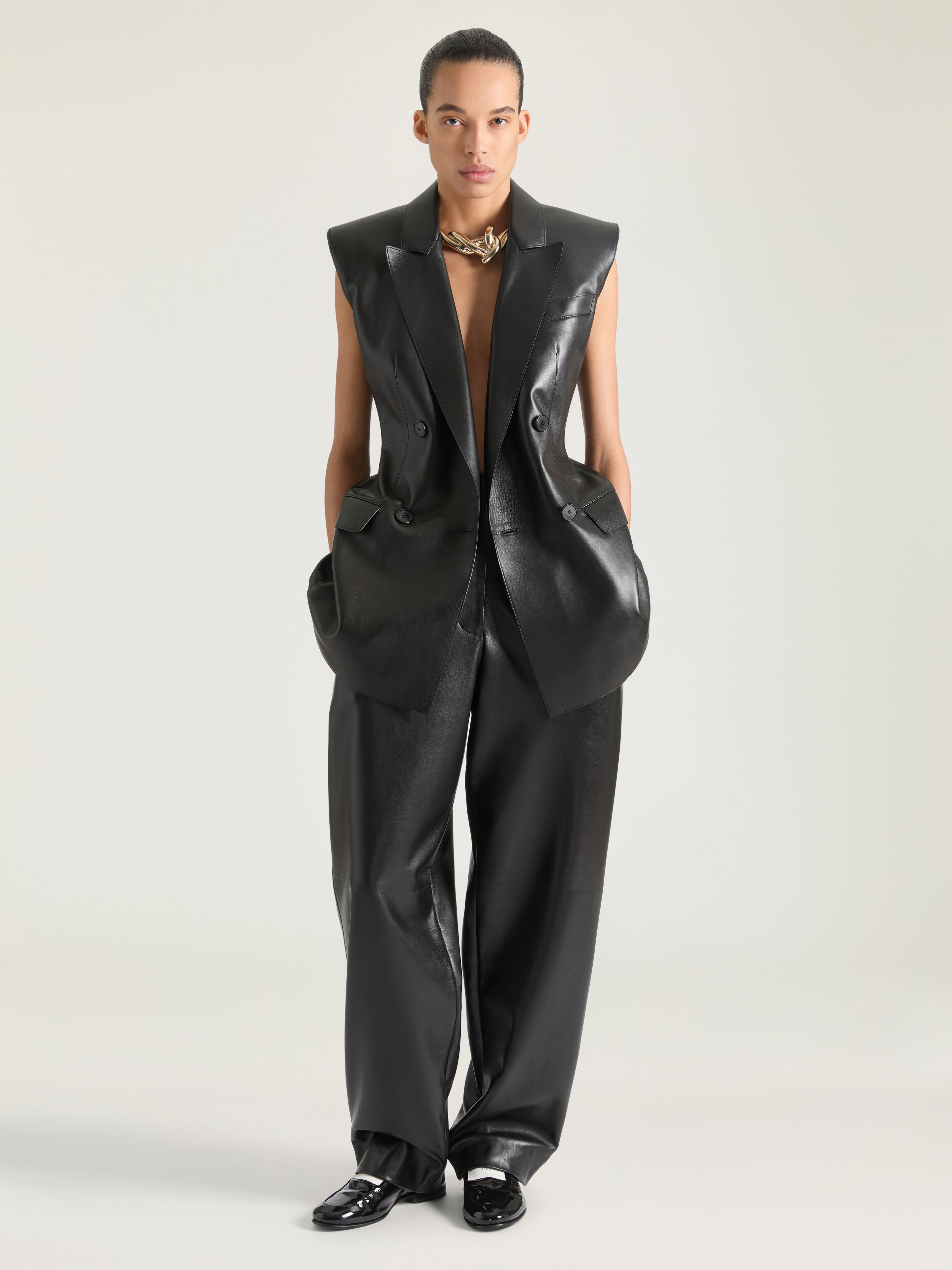 DOUBLE PLEAT PANTS IN LEATHER - 3