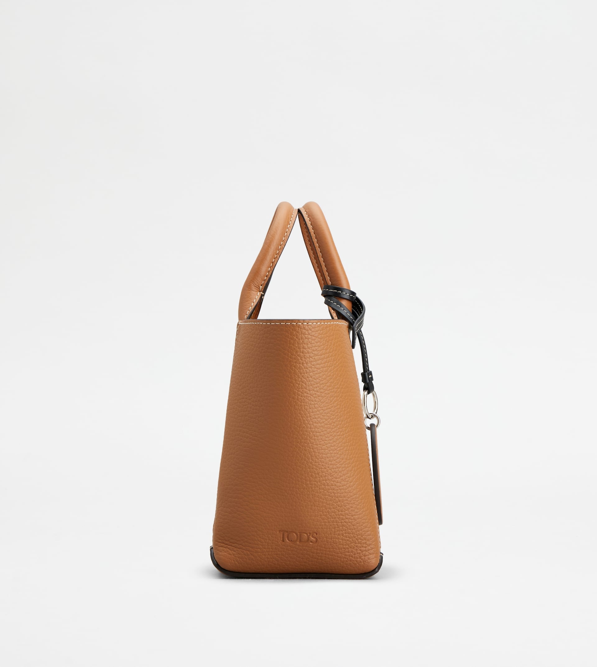 TOD'S DOUBLE UP SHOPPING BAG IN LEATHER AND CANVAS MINI - BROWN, OFF WHITE - 2