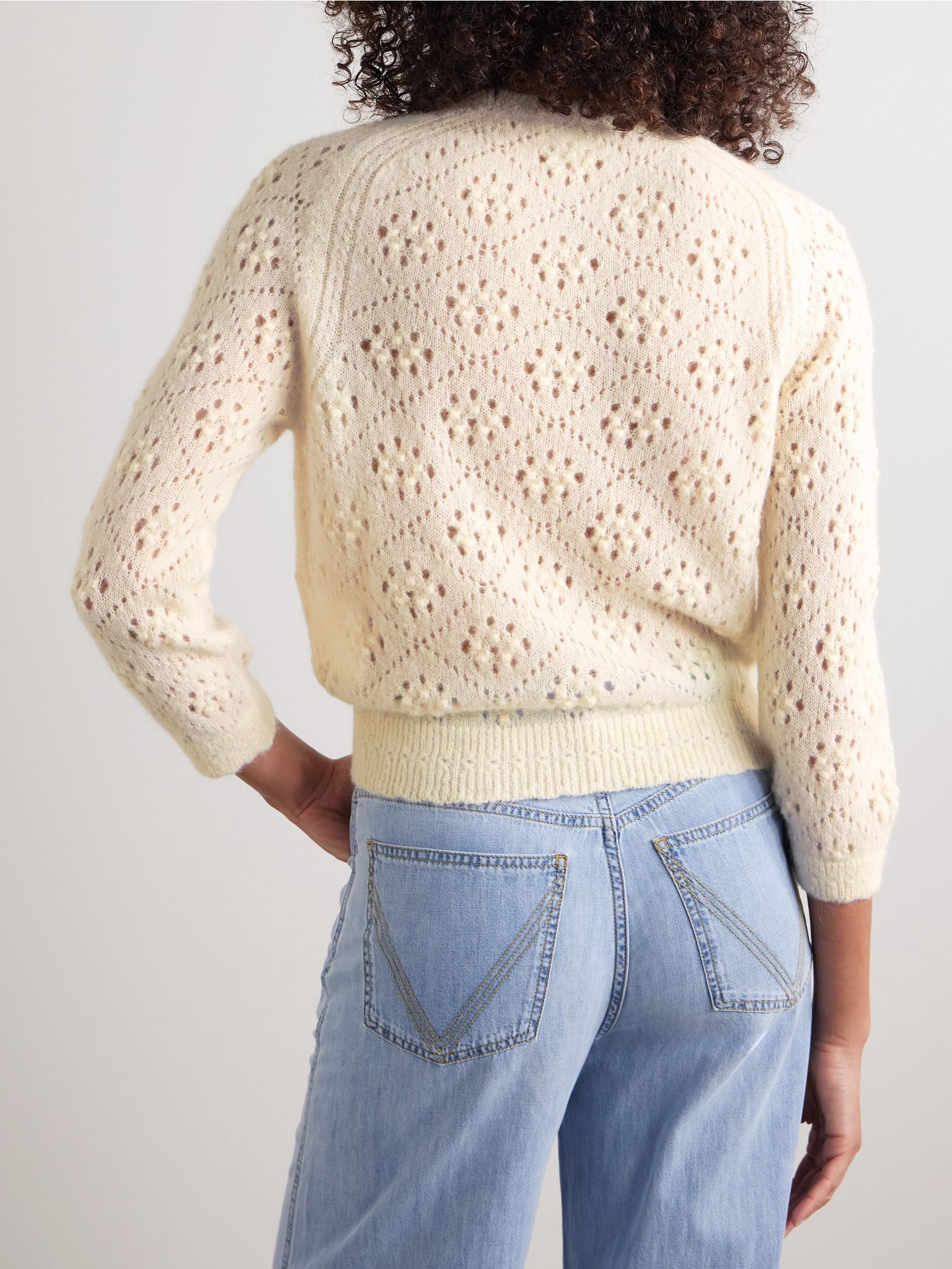 Emiliana pointelle-knit alpaca-blend sweater Ivory - 4