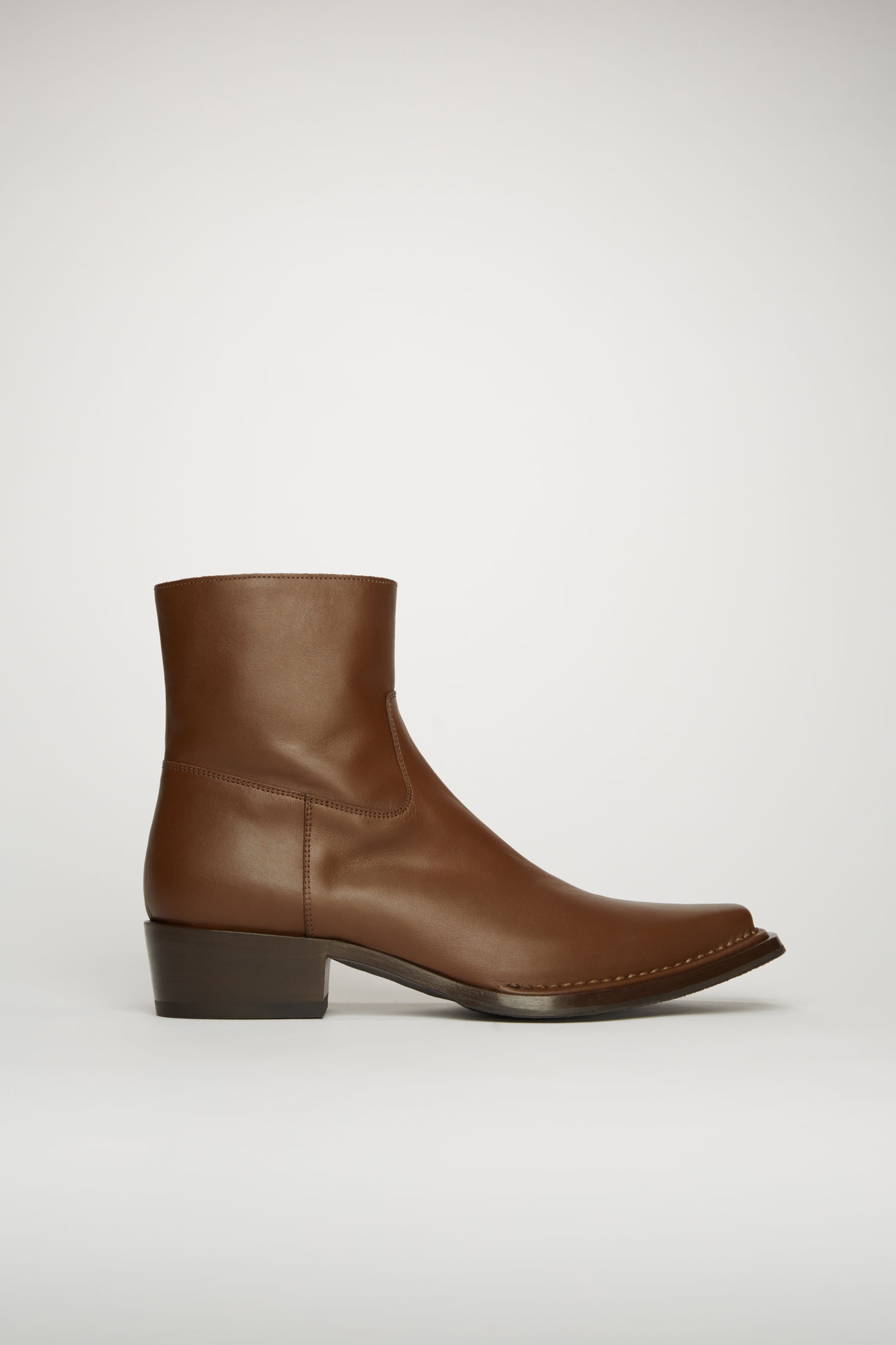Square-toe leather boots dark brown - 1