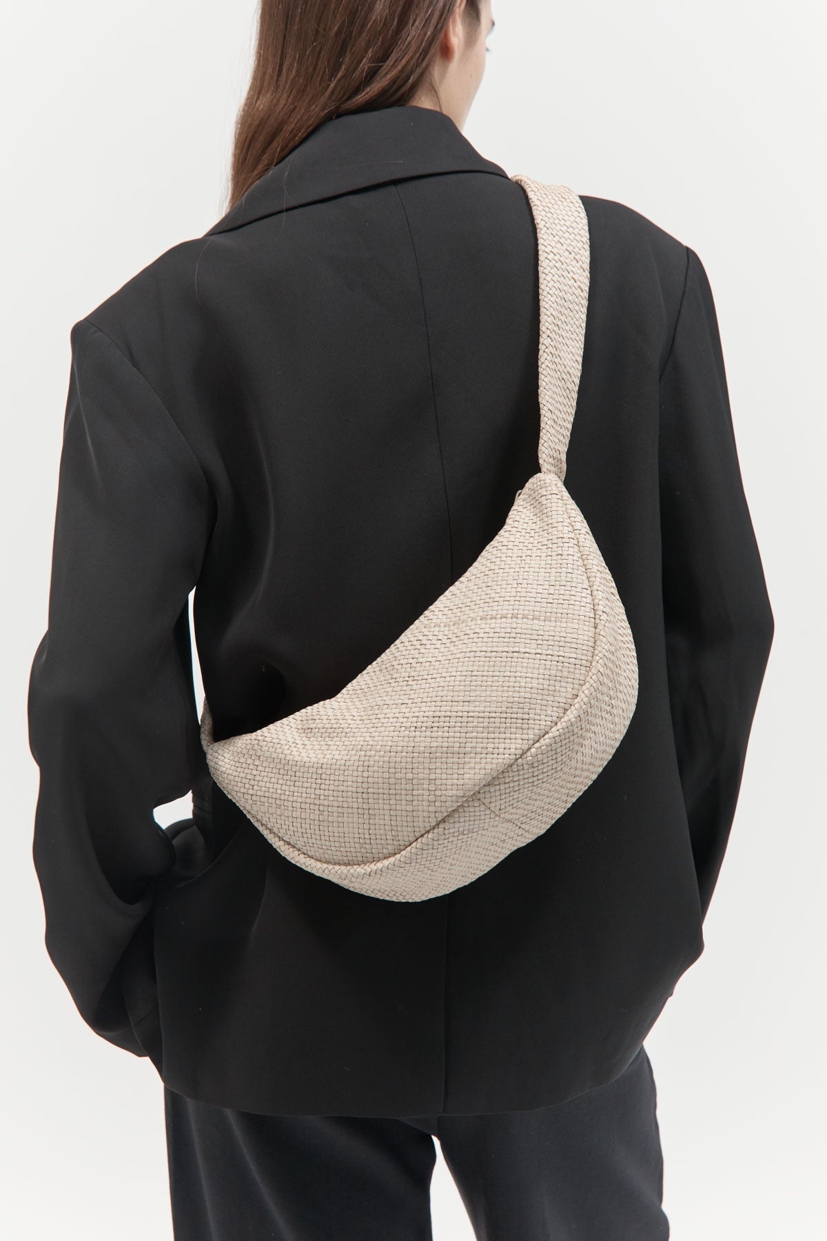 Woven Crescent Bag - Ecru - 5