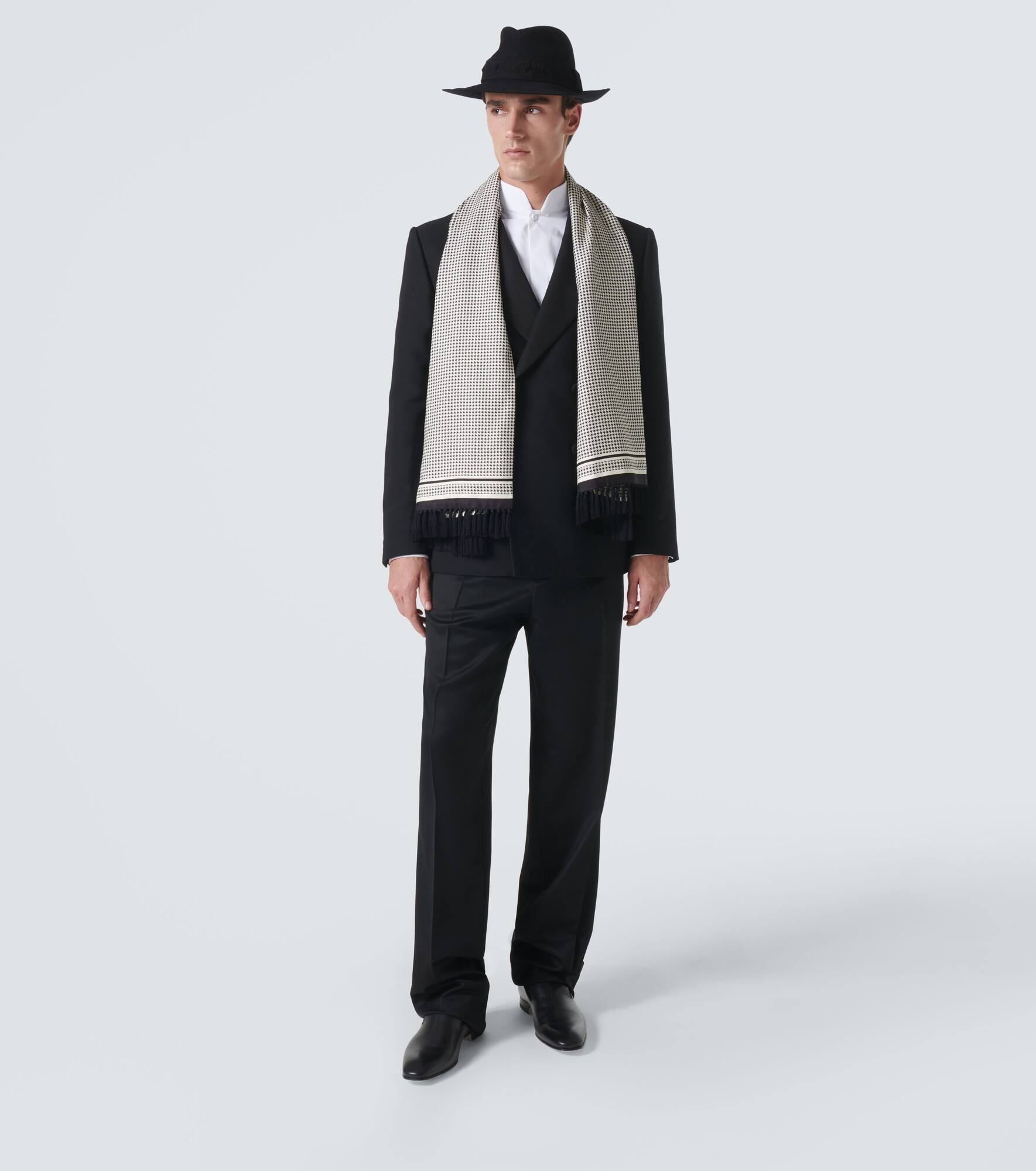 Houndstooth fringed silk scarf - 4