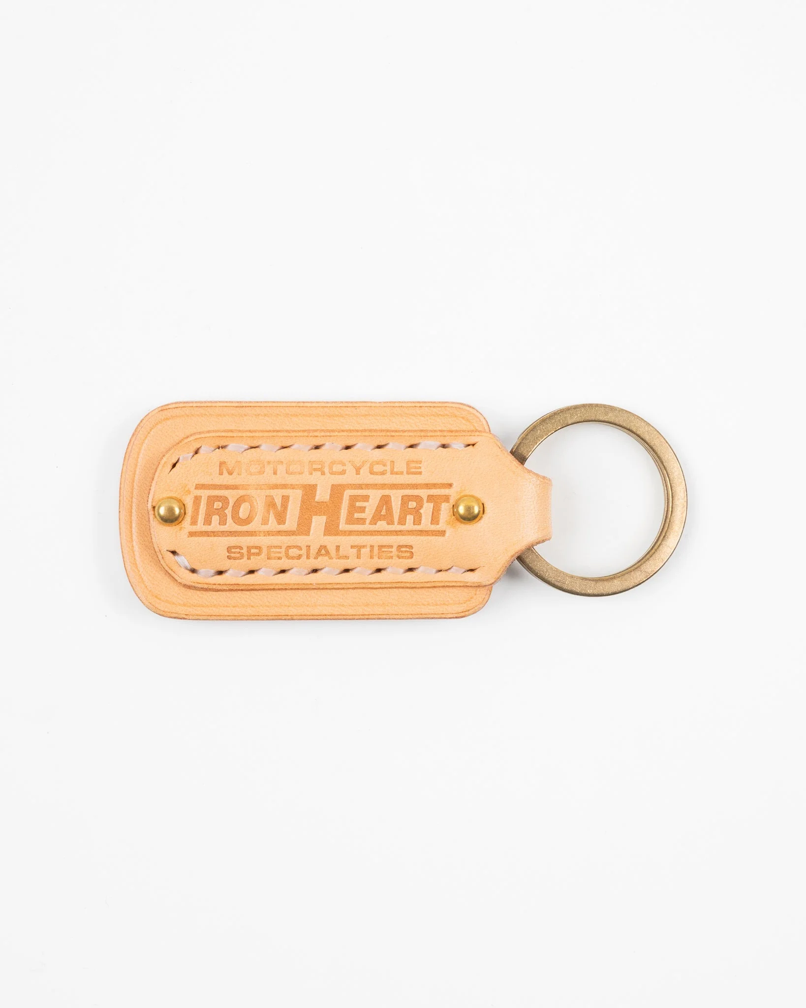 IHG-067-NAT BUTTERO LEATHER KEY RING W/EMBOSSED IRON HEART LOGO - NATURAL - 1