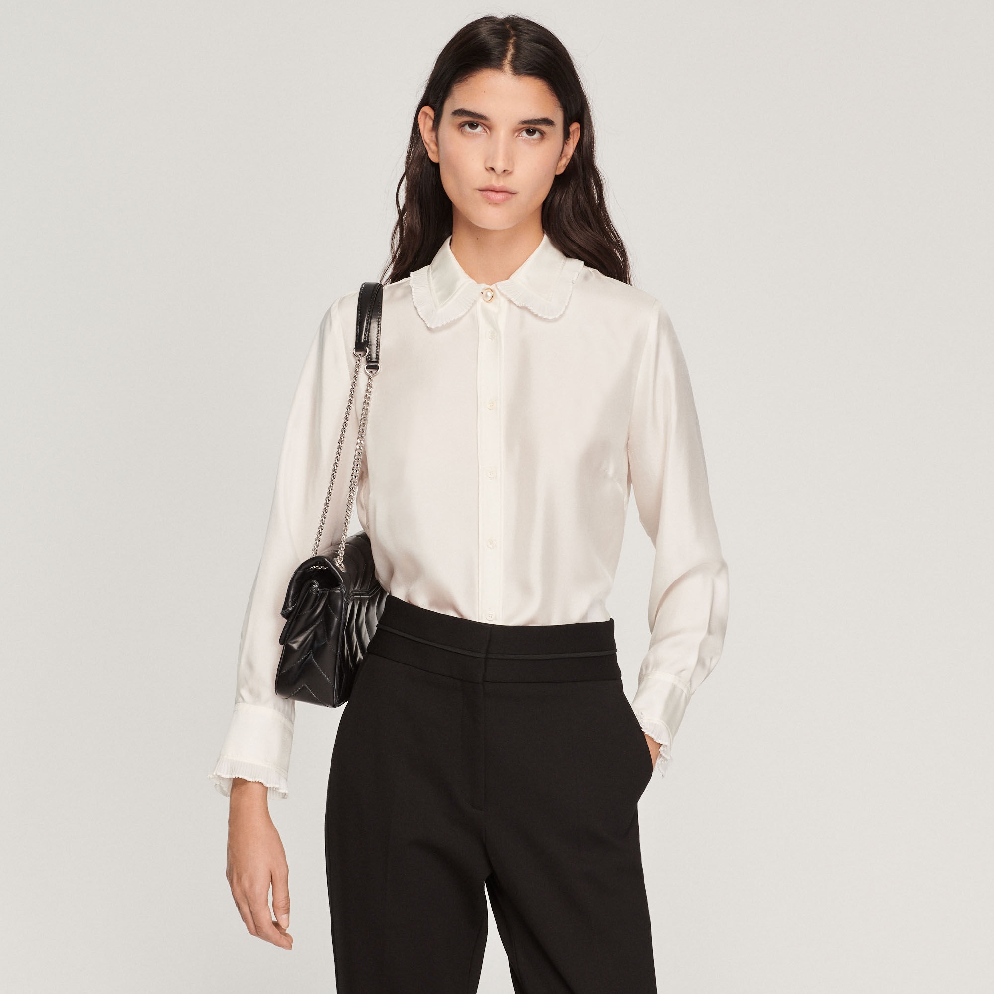 SILK SHIRT WITH PLEATED TRIM - 5