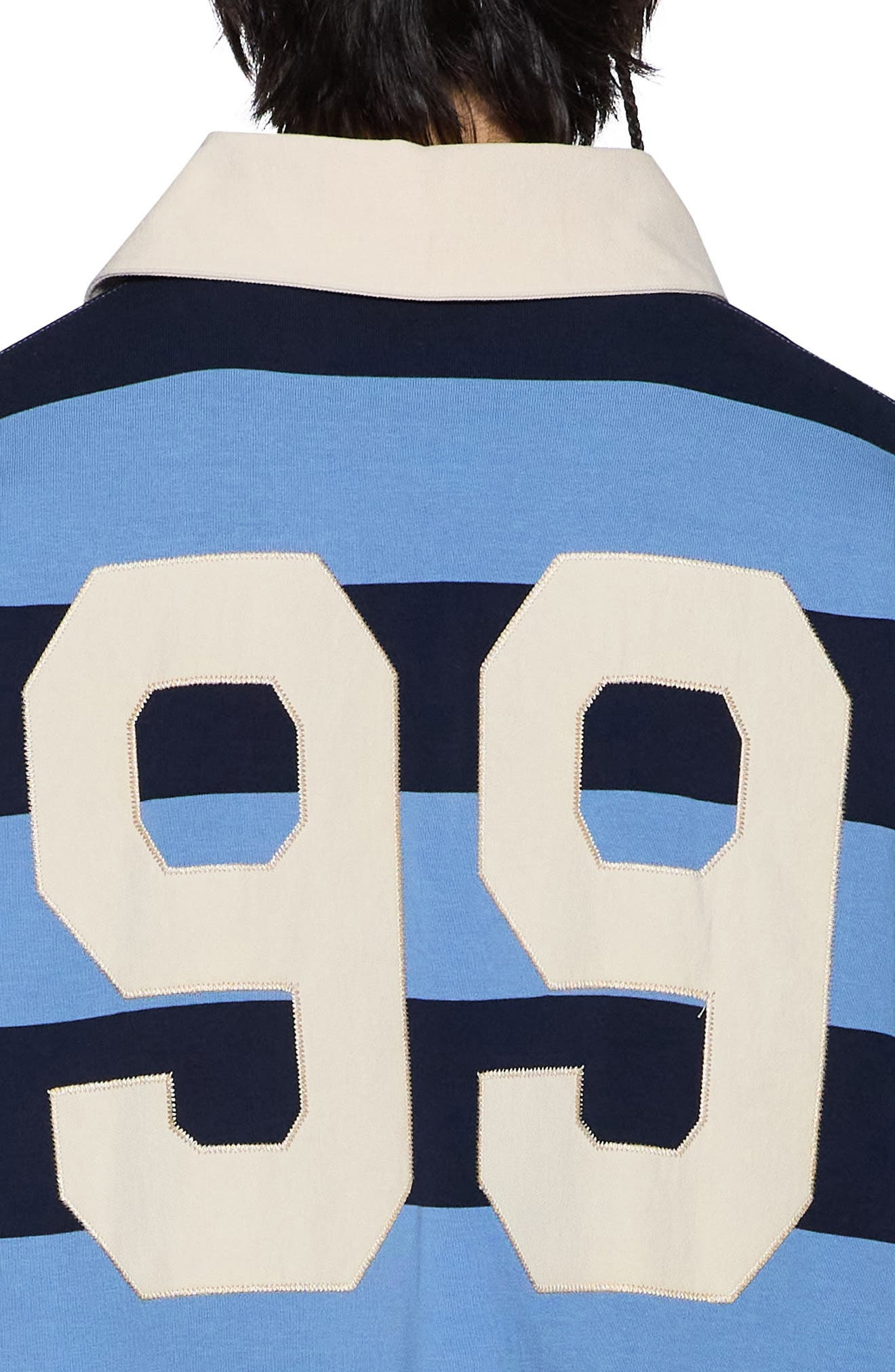 Ksubi Stripe Appliqué Cotton Rugby Shirt in Light Blue at Nordstrom - 3