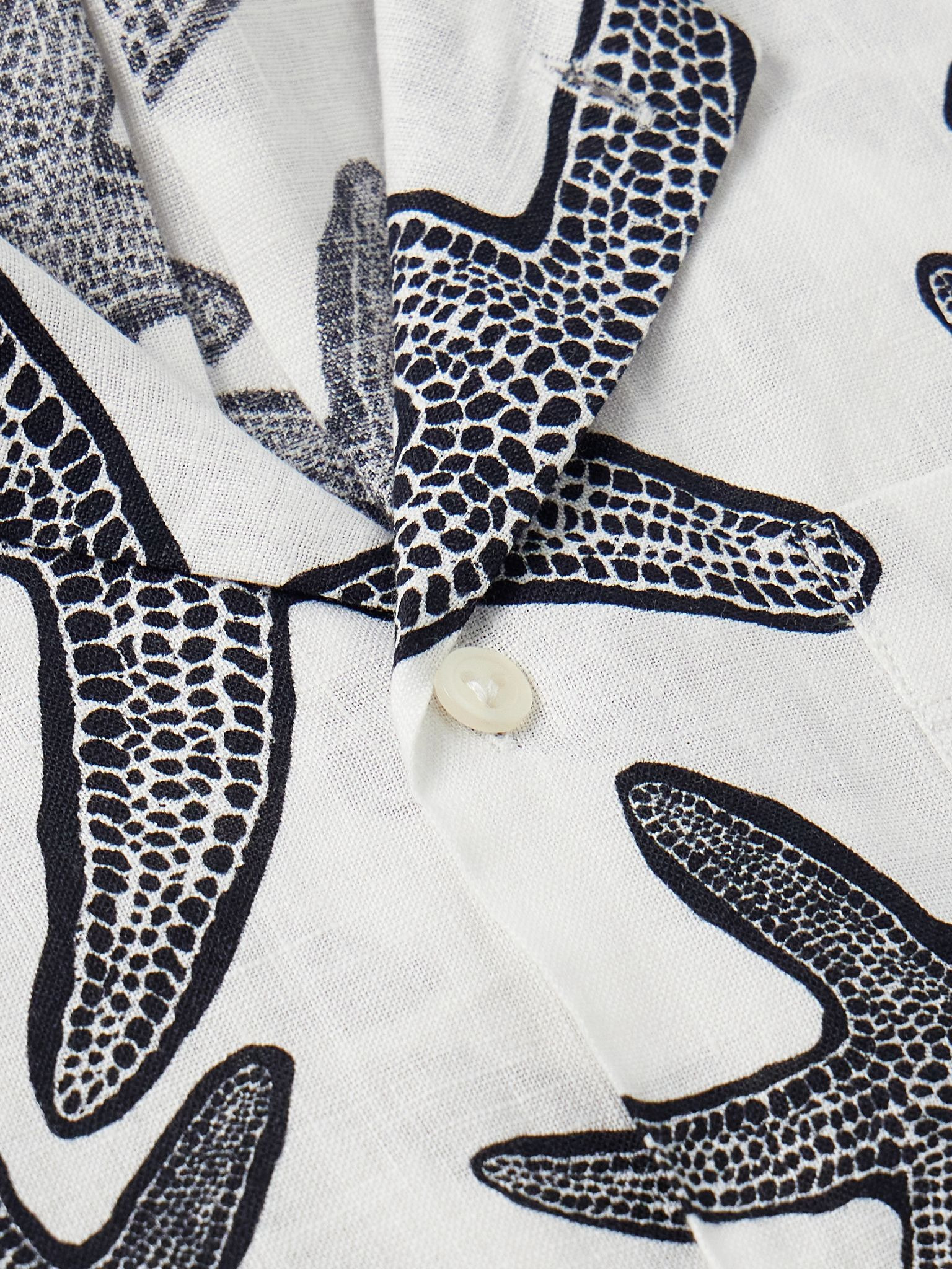 Charli Camp-Collar Printed Linen Shirt White - 4