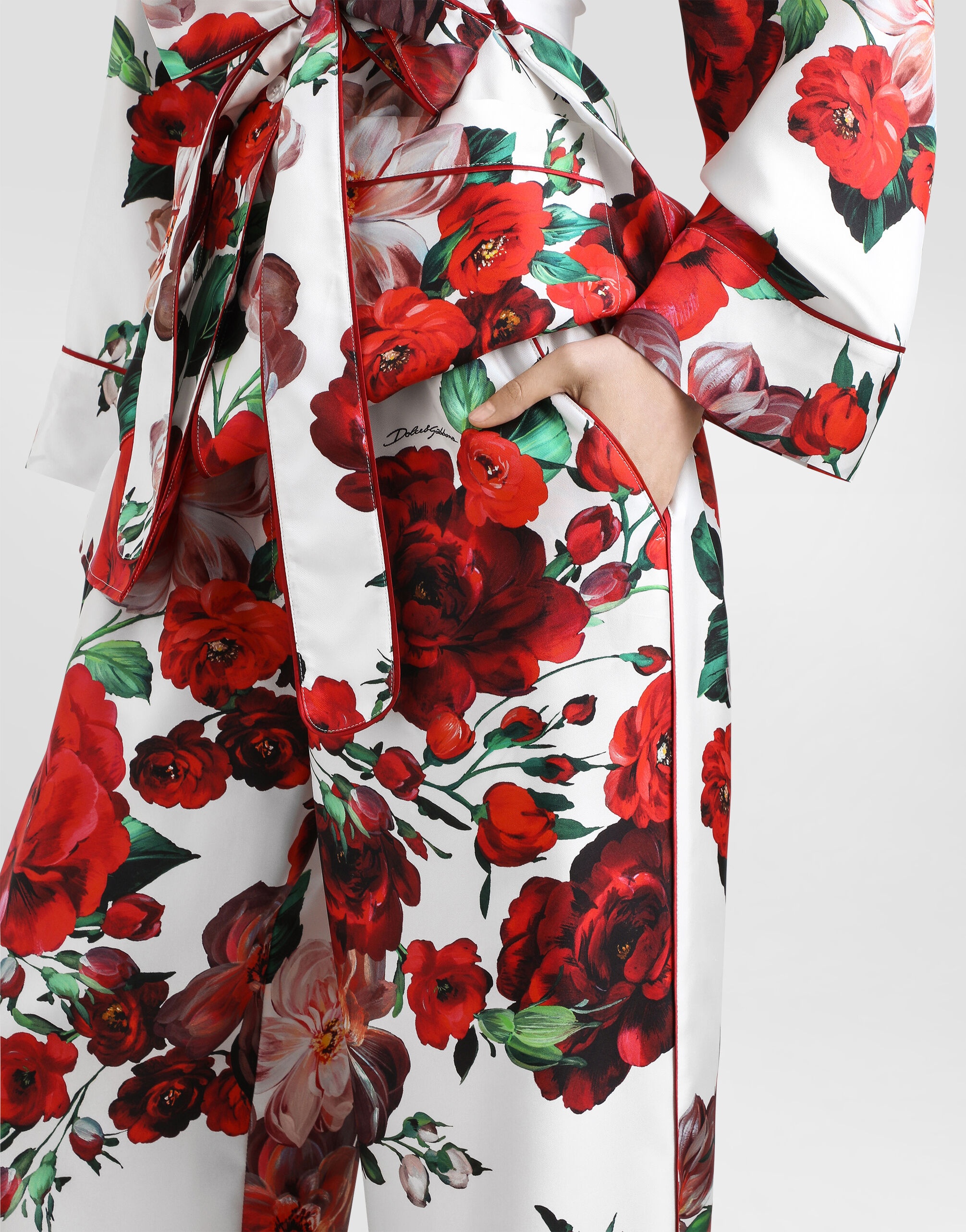 Satin pajama pants with rose print - 4