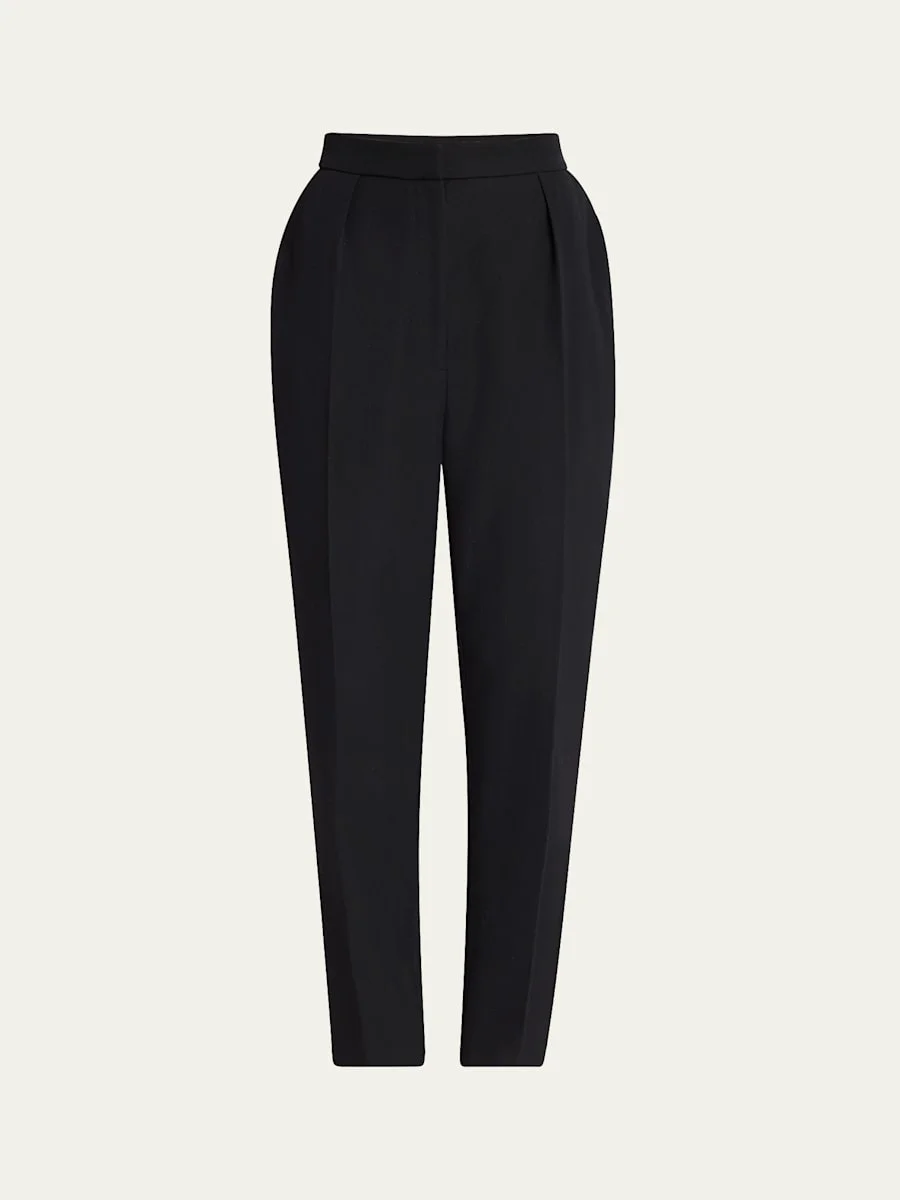 High Waist Pleated Tailored Wool Trousers - 1