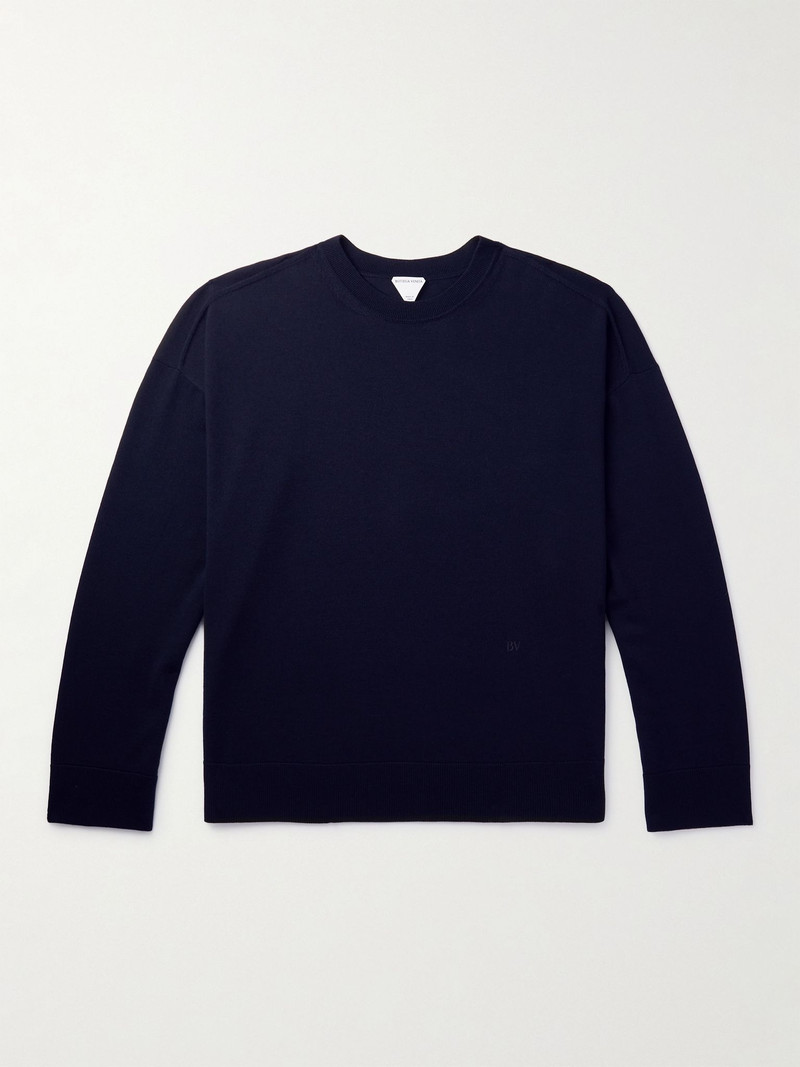 Logo-Embroidered Wool Sweater Blue 1