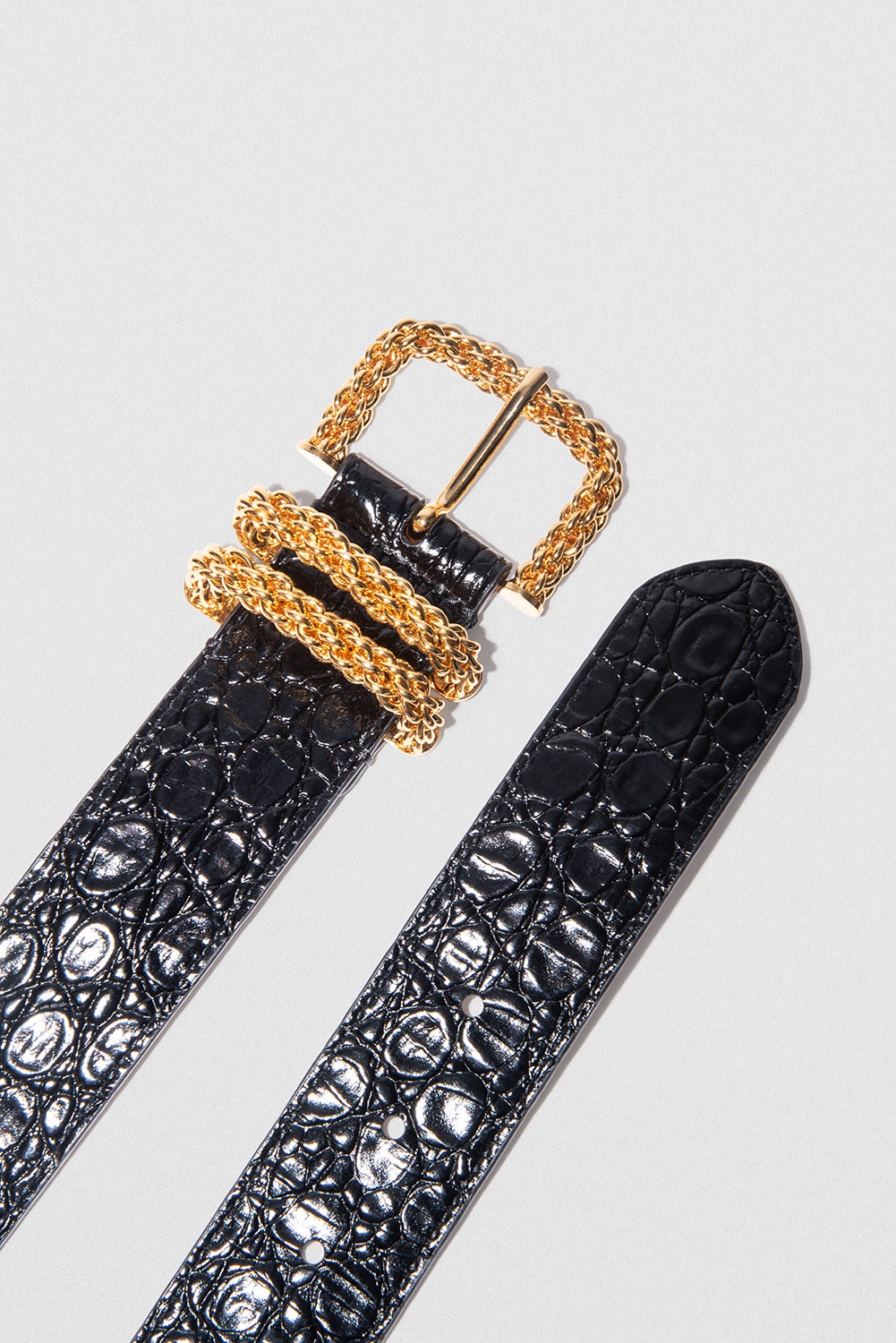 Katina Black Circular Croco Embossed Leather Belt - 2