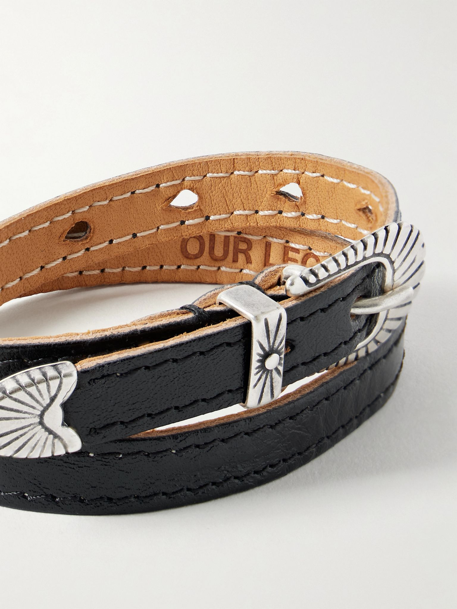 Cowboy Silver-Tone and Leather Wrap Bracelet Black - 4
