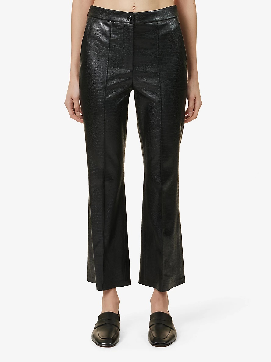 Queva snake-embossed straight-leg mid-rise faux-leather trousers - 3