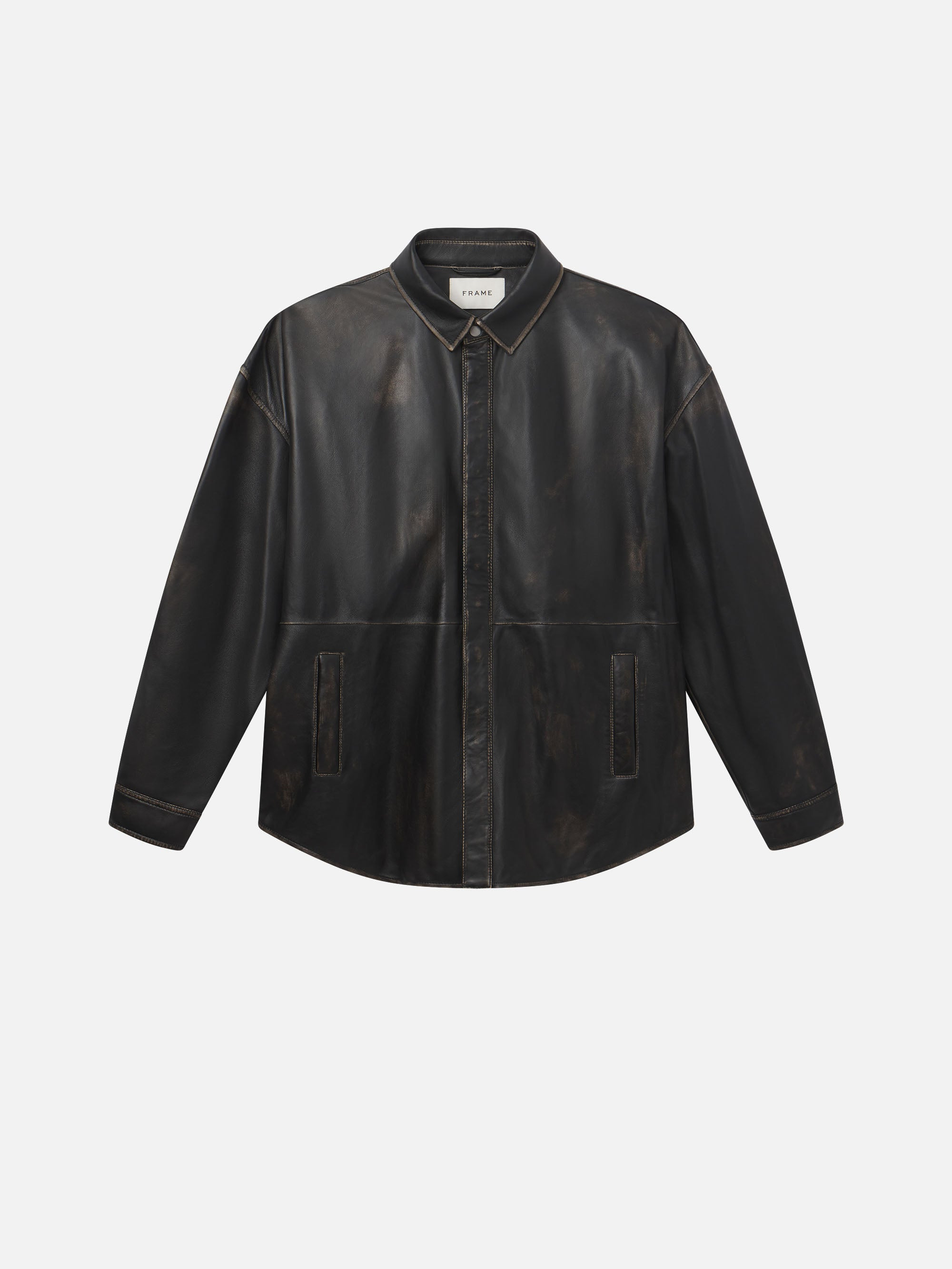 Washed Leather Shirt in Black Washed - 1