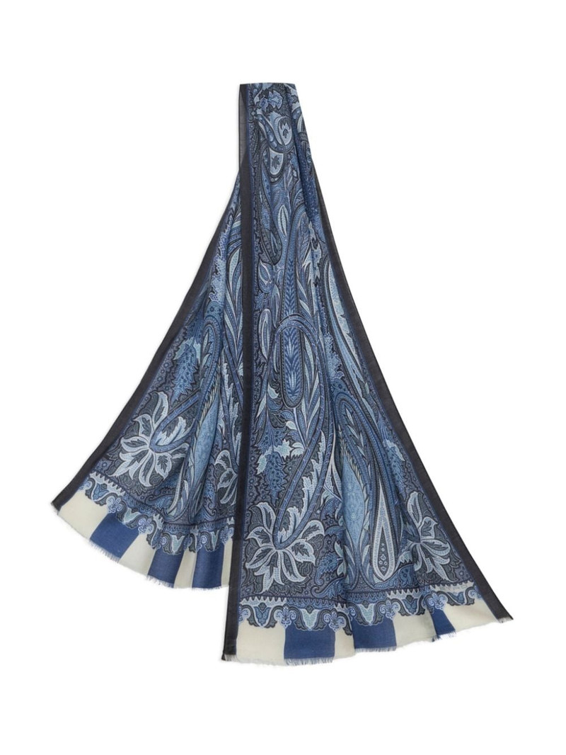 Etro frayed paisley-jacquard scarf outlook