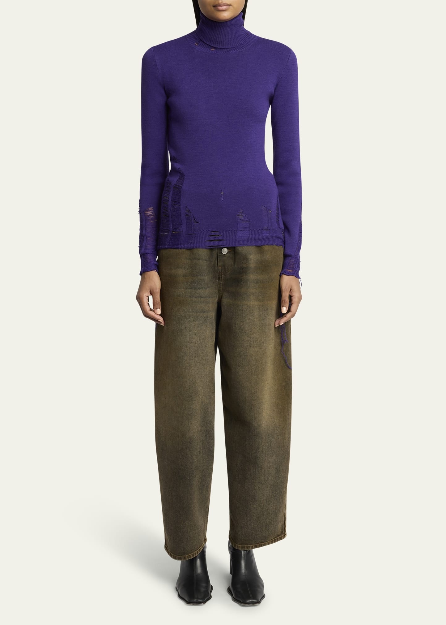 Distressed Turtleneck Pullover - 2