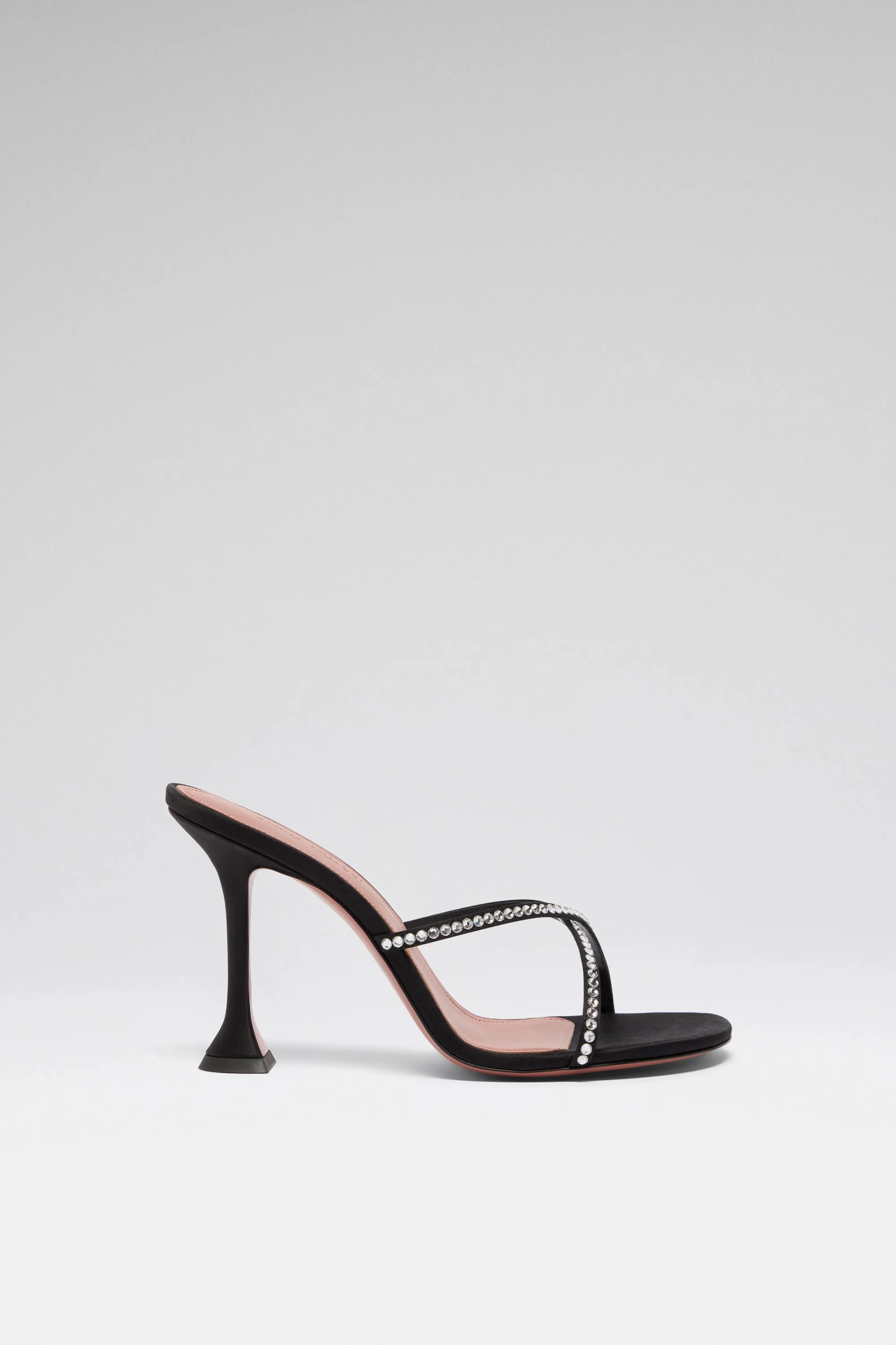 SALLY SLIPPER 95 BLACK SATIN AND WHITE CRYSTALS - 1