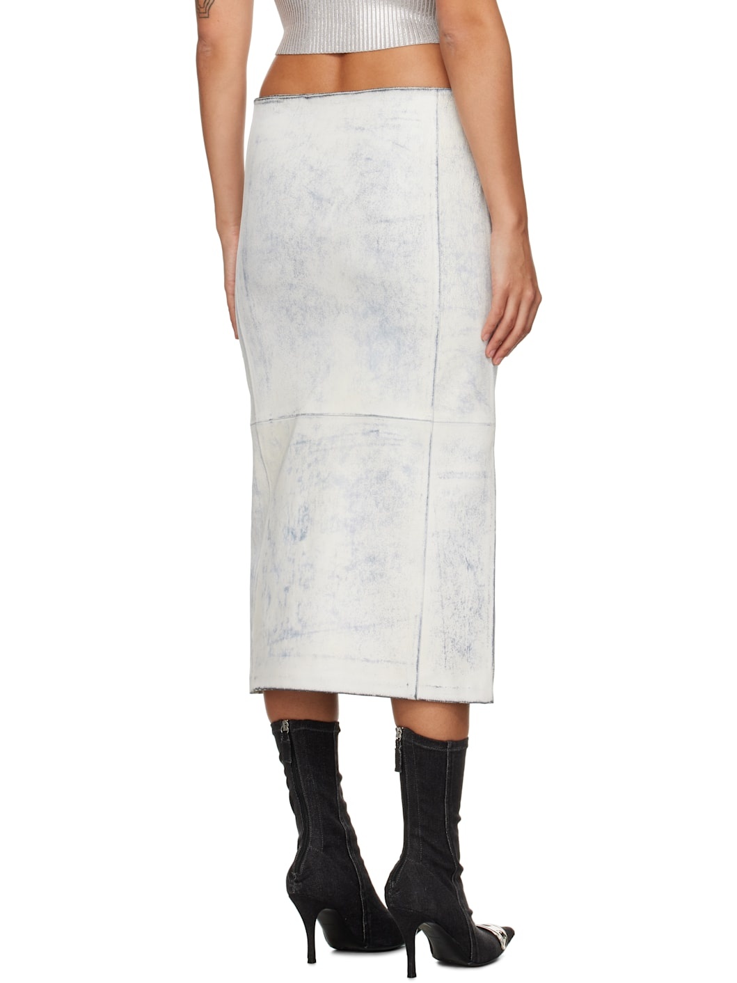White L-Ily Leather Midi Skirt - 3