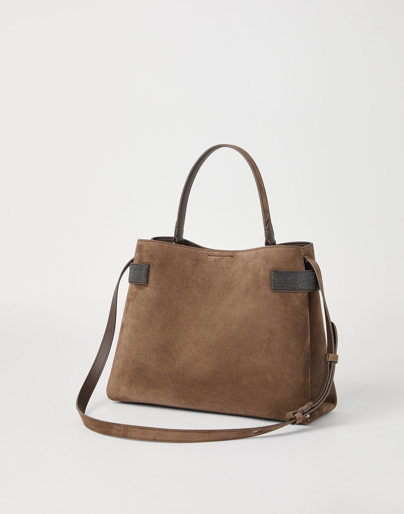 Brunello Cucinelli Essence top-handle bag in suede with precious bands outlook