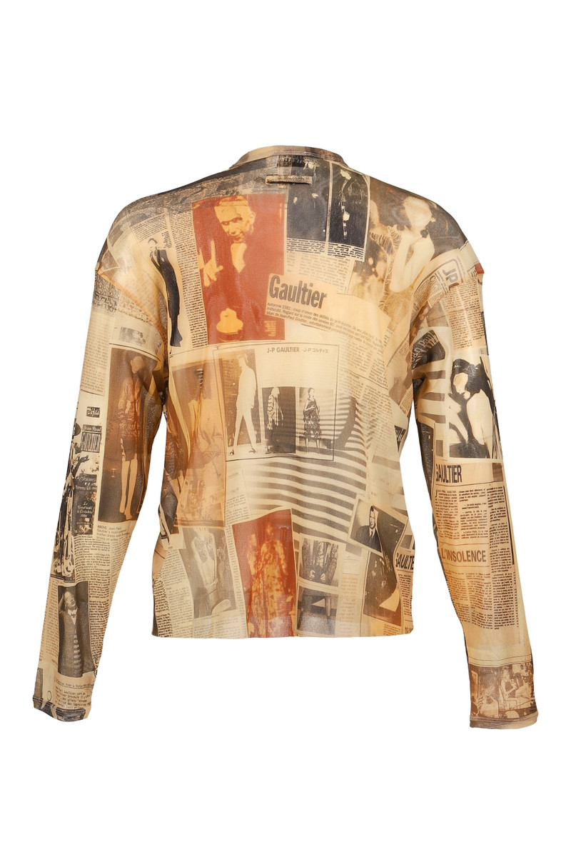 Jean Paul Gaultier MESH OVERSIZED CREW NECK TOP PRINTED "JOURNAL" / ECR/LT.GRY/RED outlook