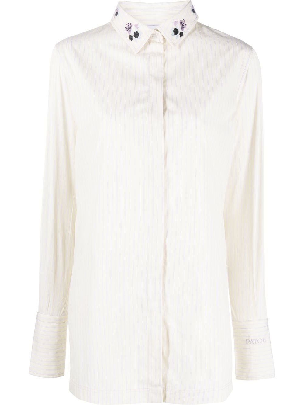 embroidered collar striped shirt - 1