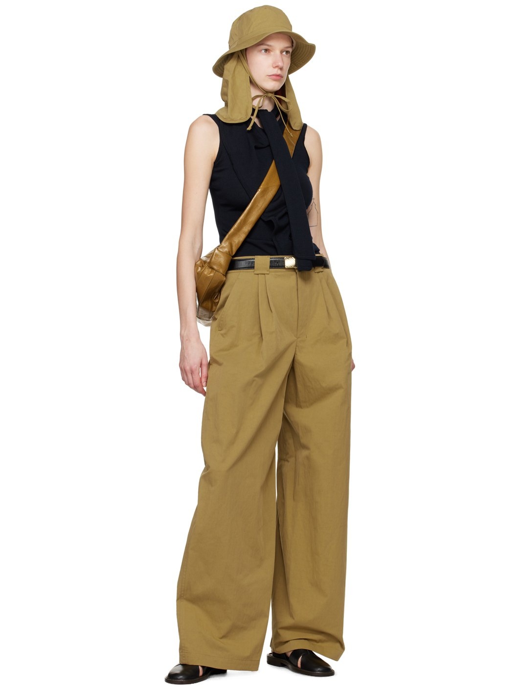 Khaki Wide-Leg Trousers - 4