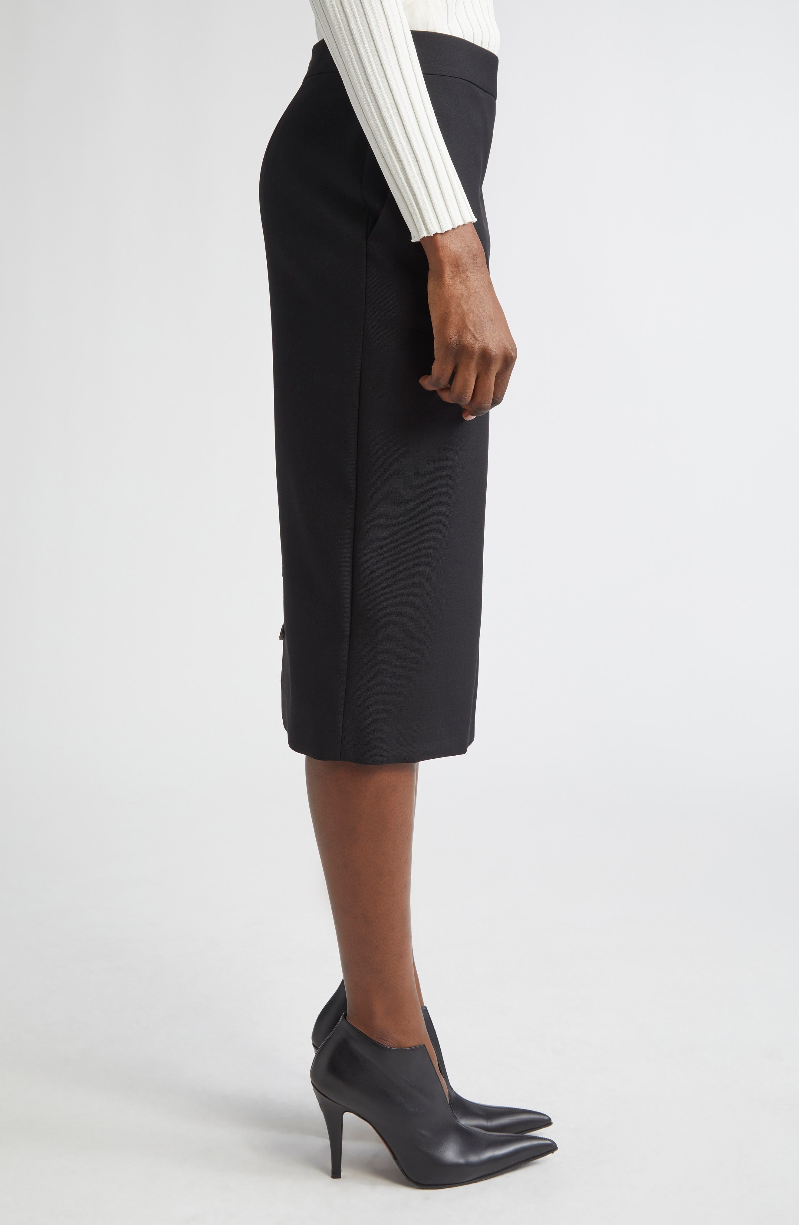 McQueen Back Button Wool Gabardine Pencil Skirt in Black at Nordstrom - 4