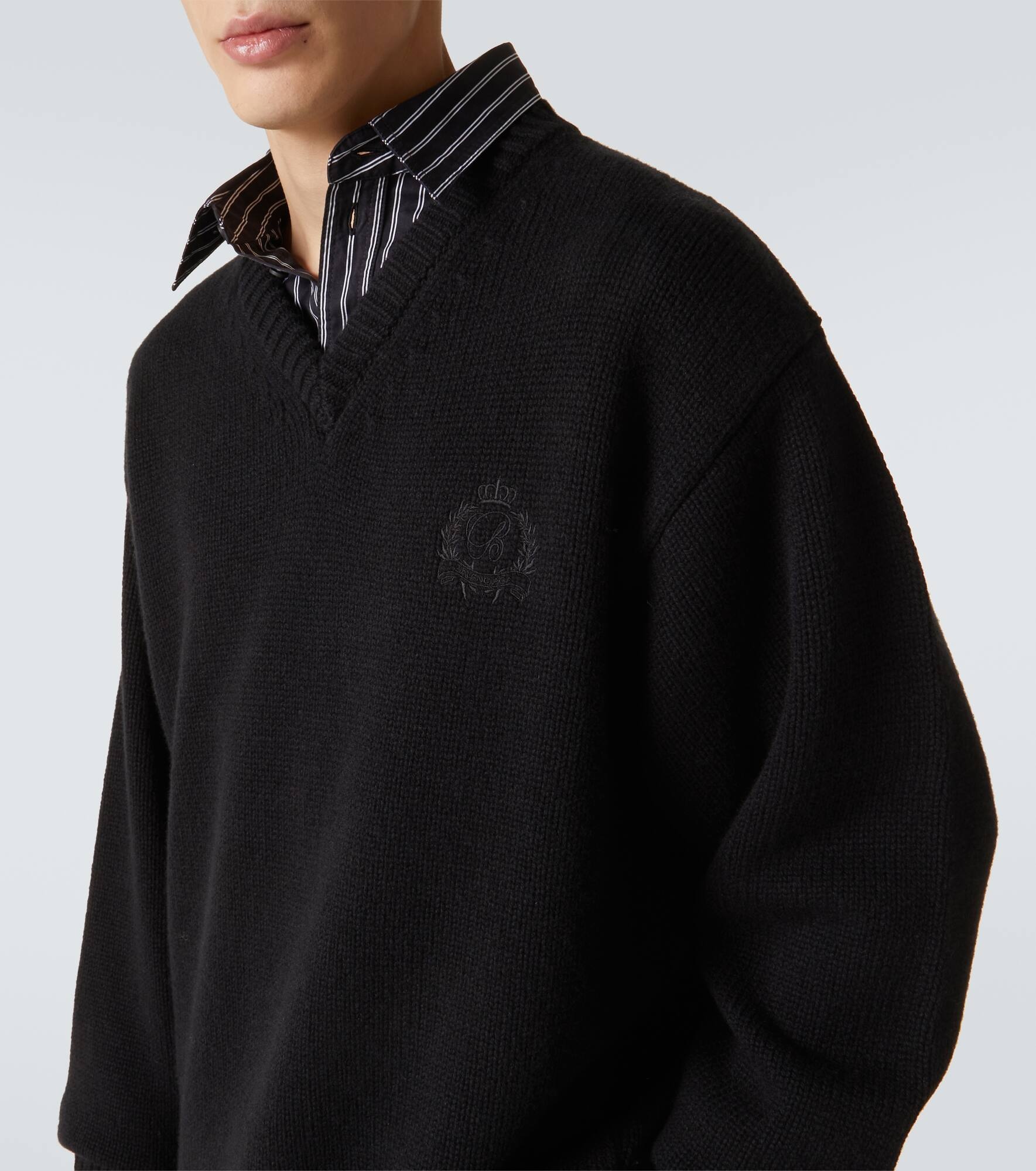 Layered wool and cotton poplin sweater - 5