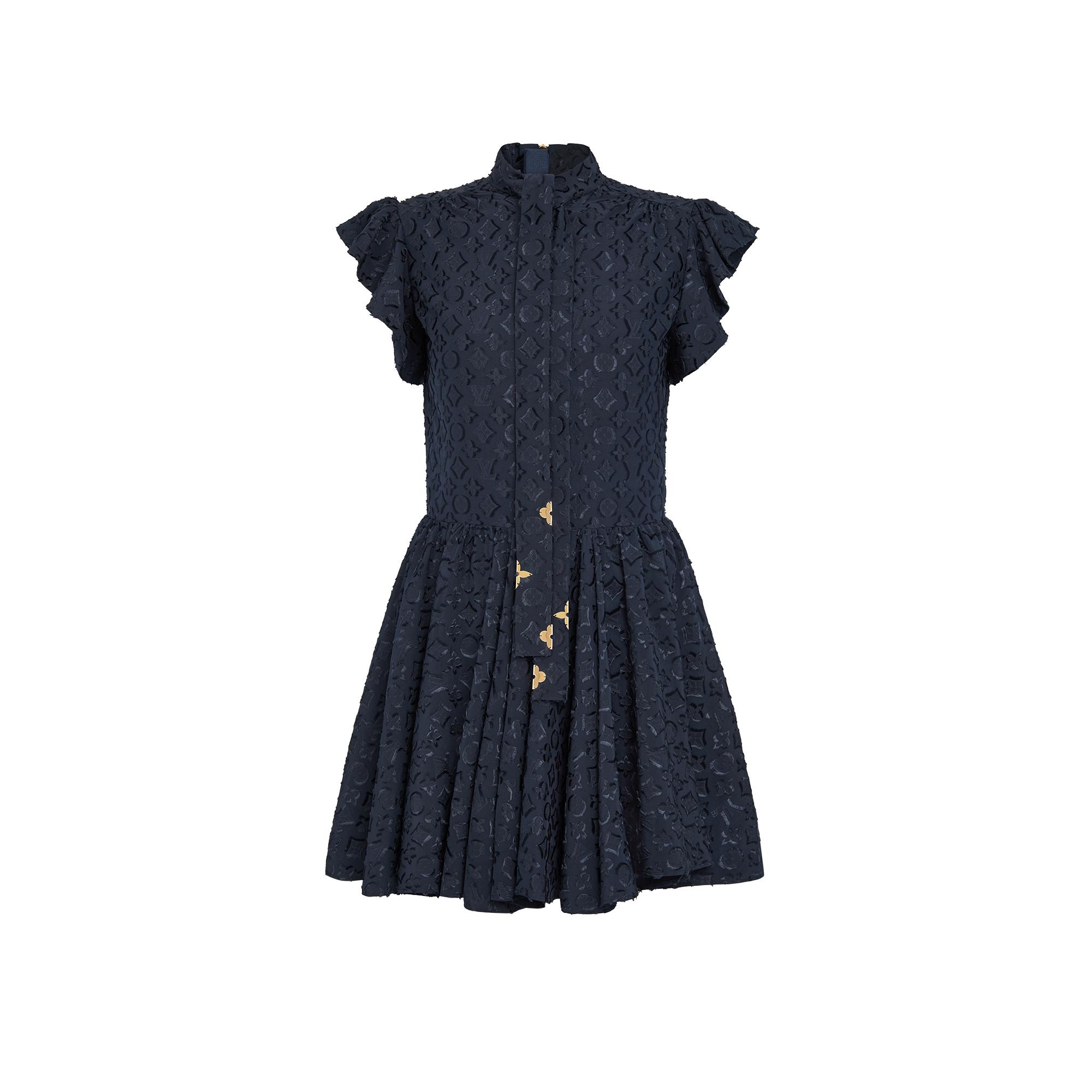 High-Neck Damier Dress In Technical Jersey - 1