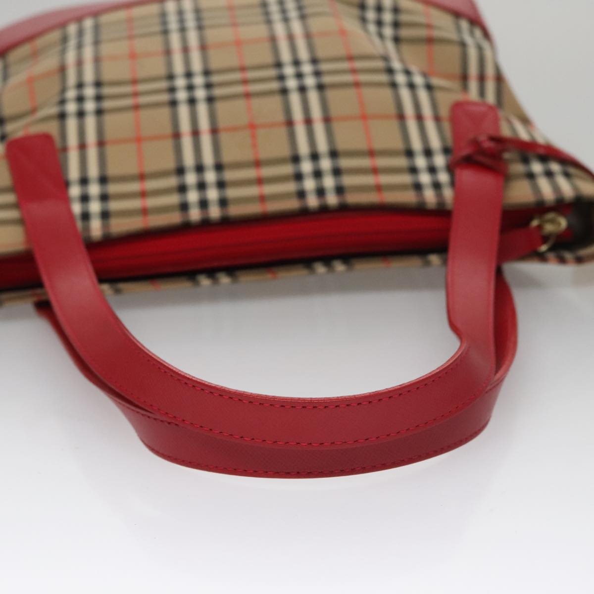 Burberry Nova Check Hand Bag Canvas Leather Beige Red Gold - 7