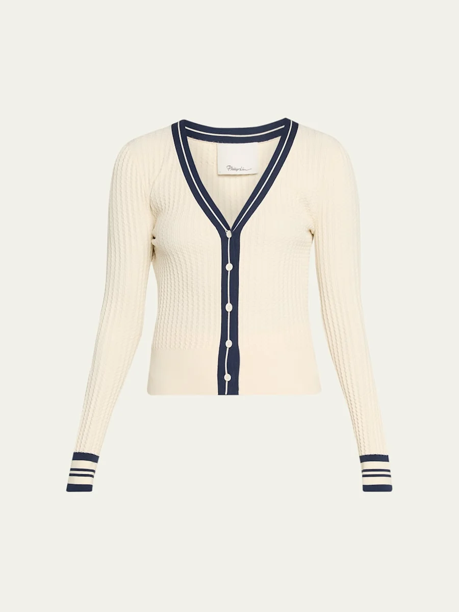 Textured Rib V-Neck Cardigan - 1