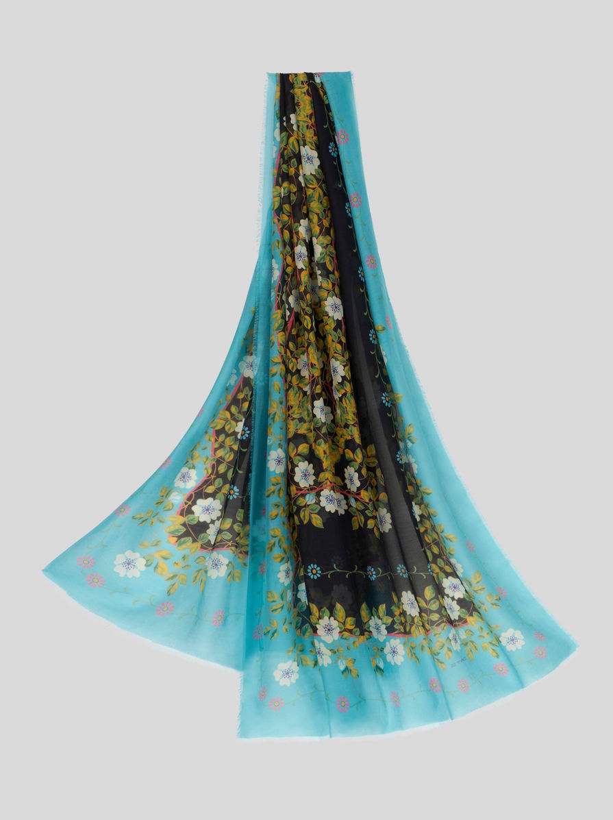 FLORAL COTTON AND SILK SCARF - 1