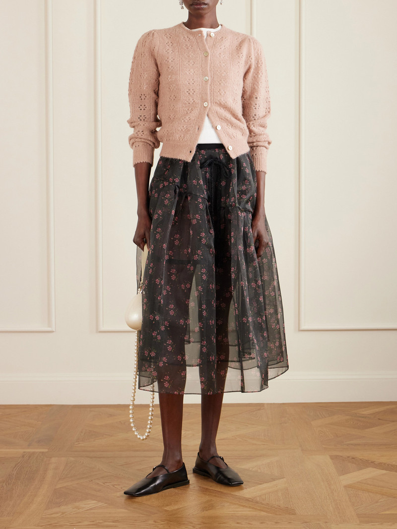Simone Rocha Tiered Floral-print Organza Midi Skirt outlook