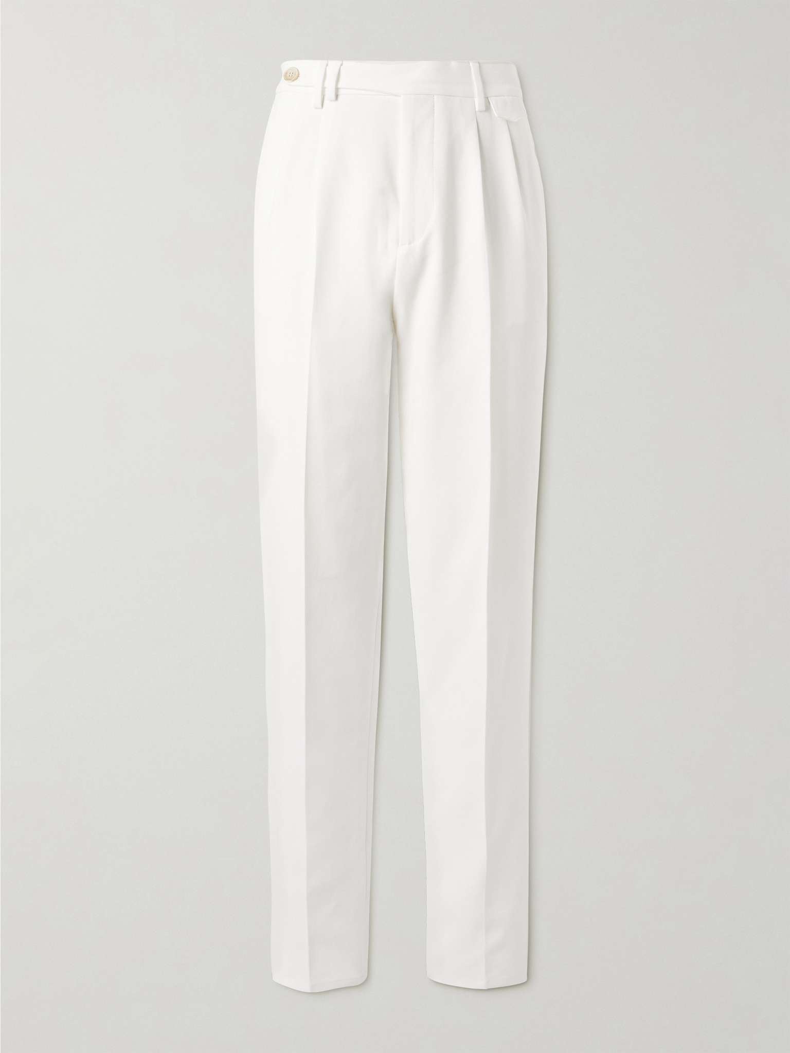 Straight-Leg Pleated Cotton-Crepe Trousers - 1