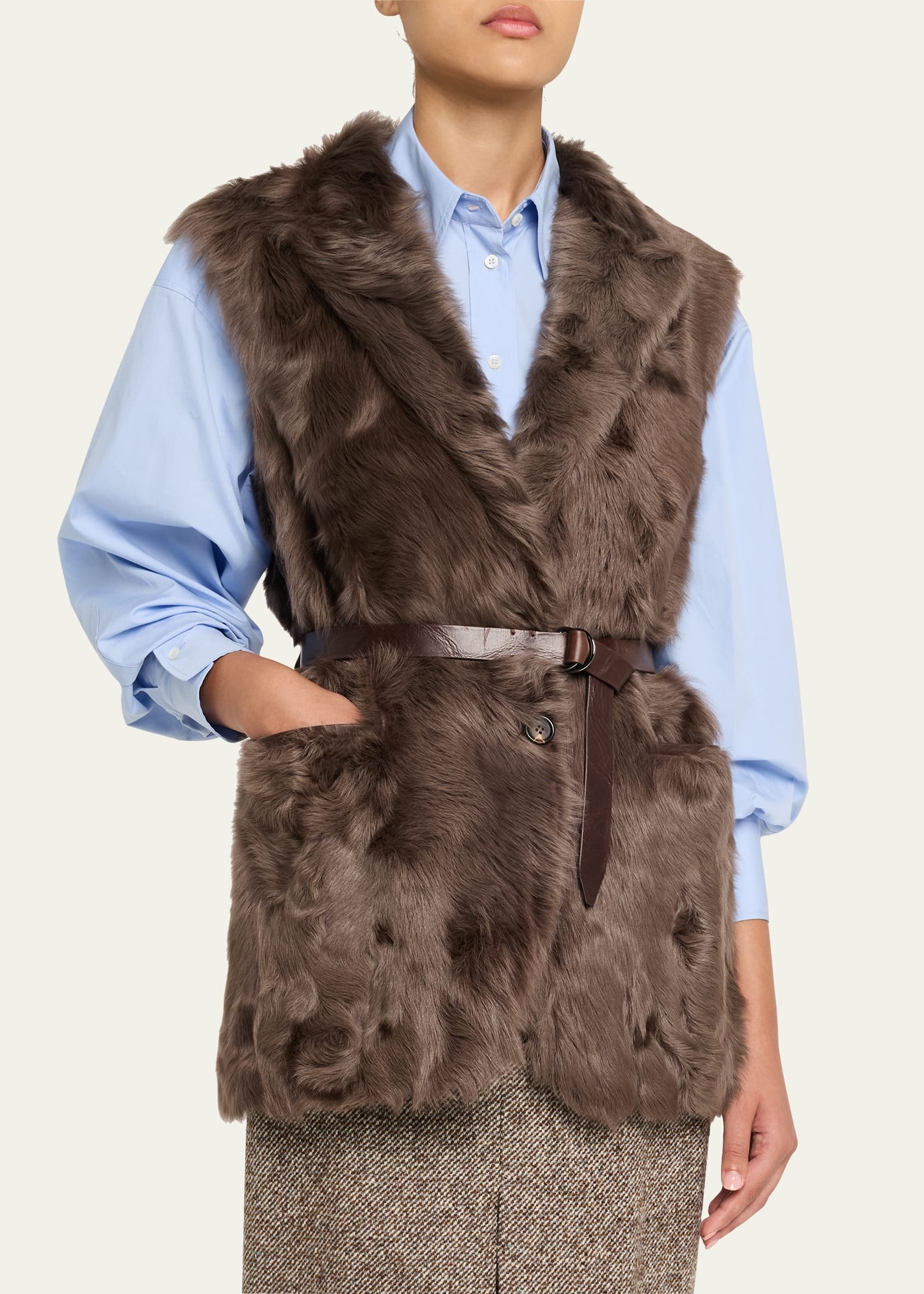 Capretta Lamb Shearling Belted Vest - 4