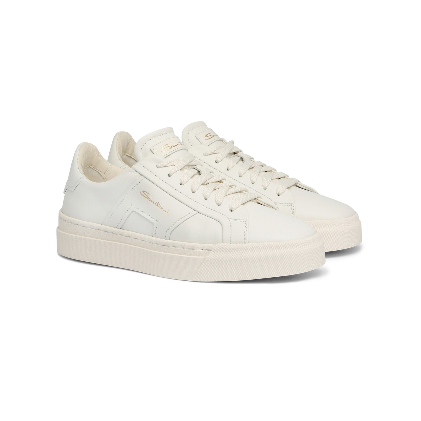 Women’s white leather double buckle sneaker - 3