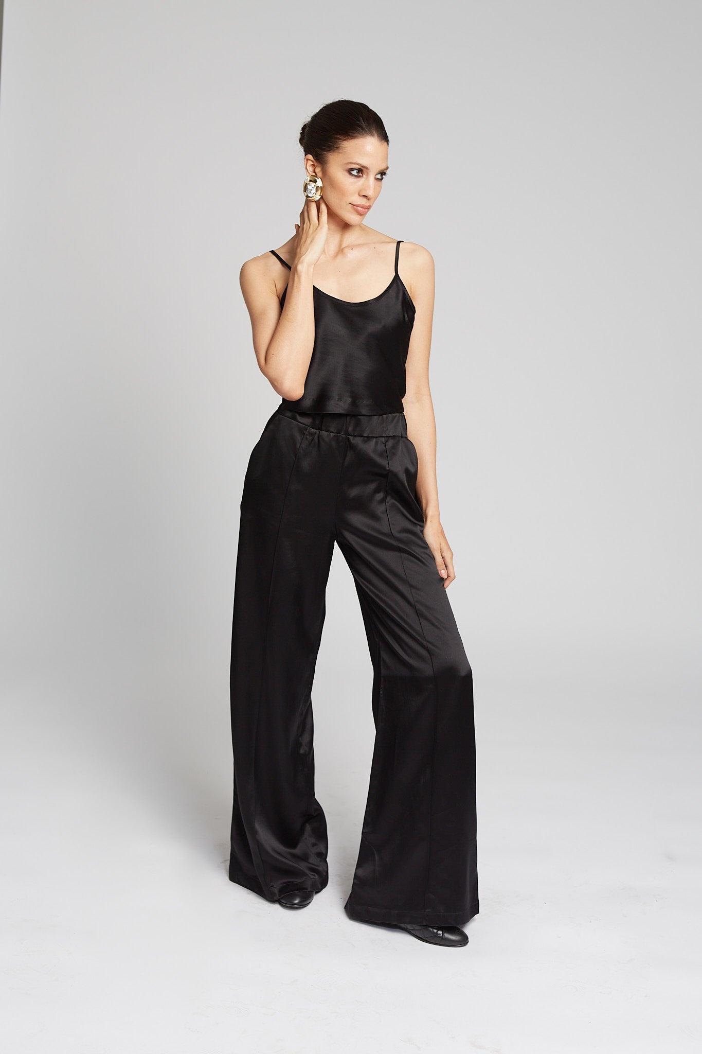 BLACK SILK CROPPED CAMI - 3