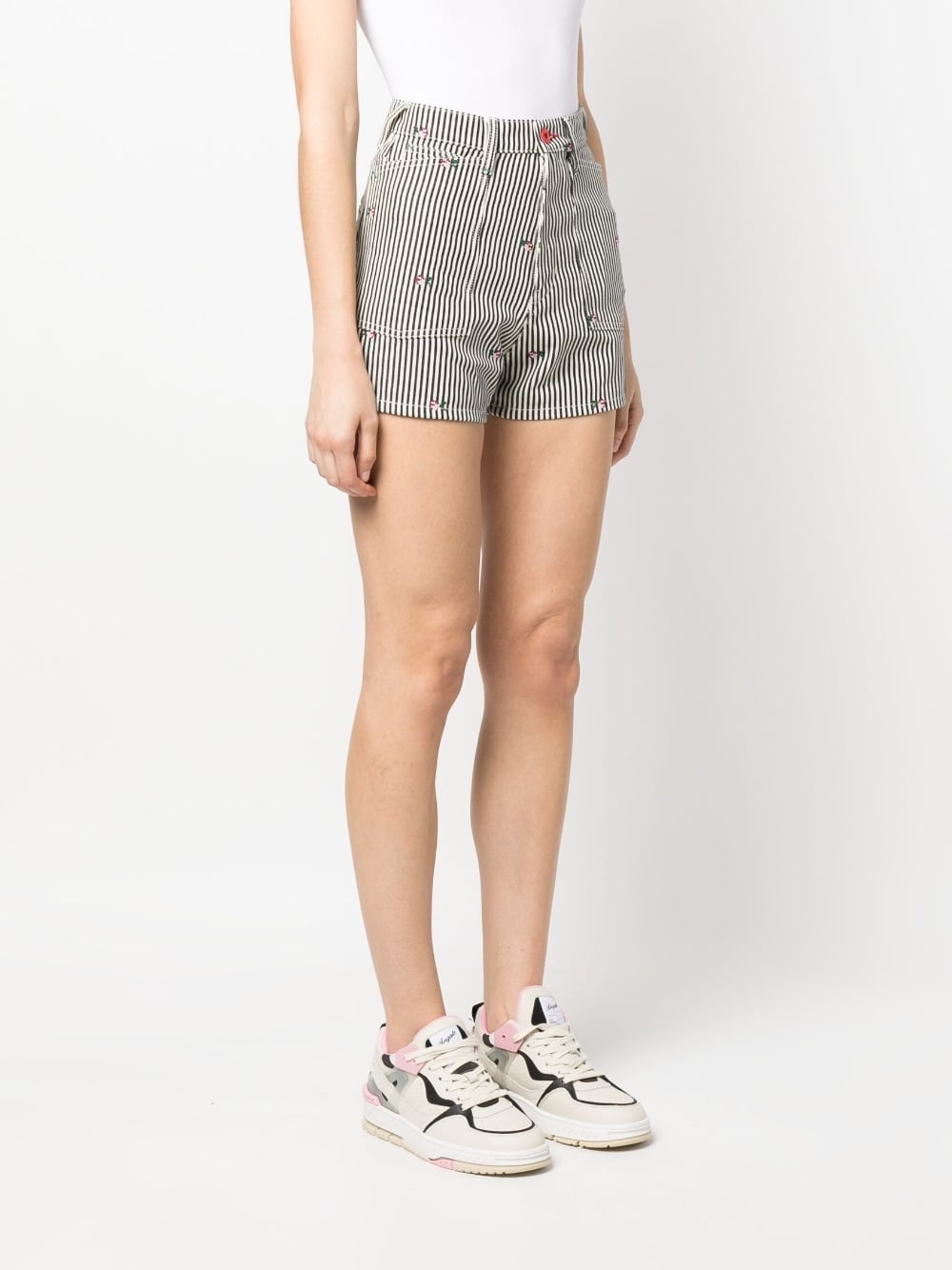 striped embroidered high-waisted shorts - 3