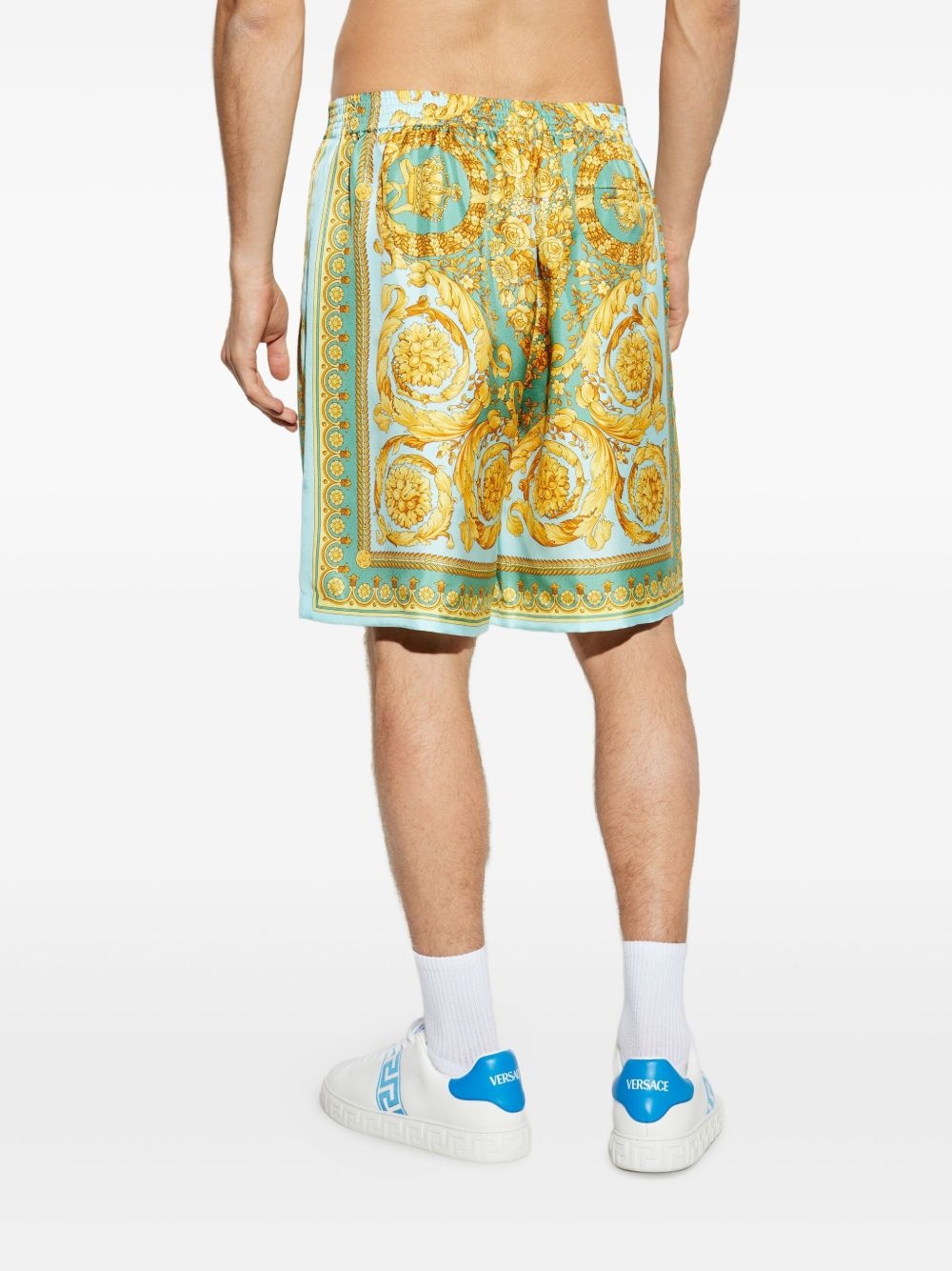 Barocco-print silk shorts - 4
