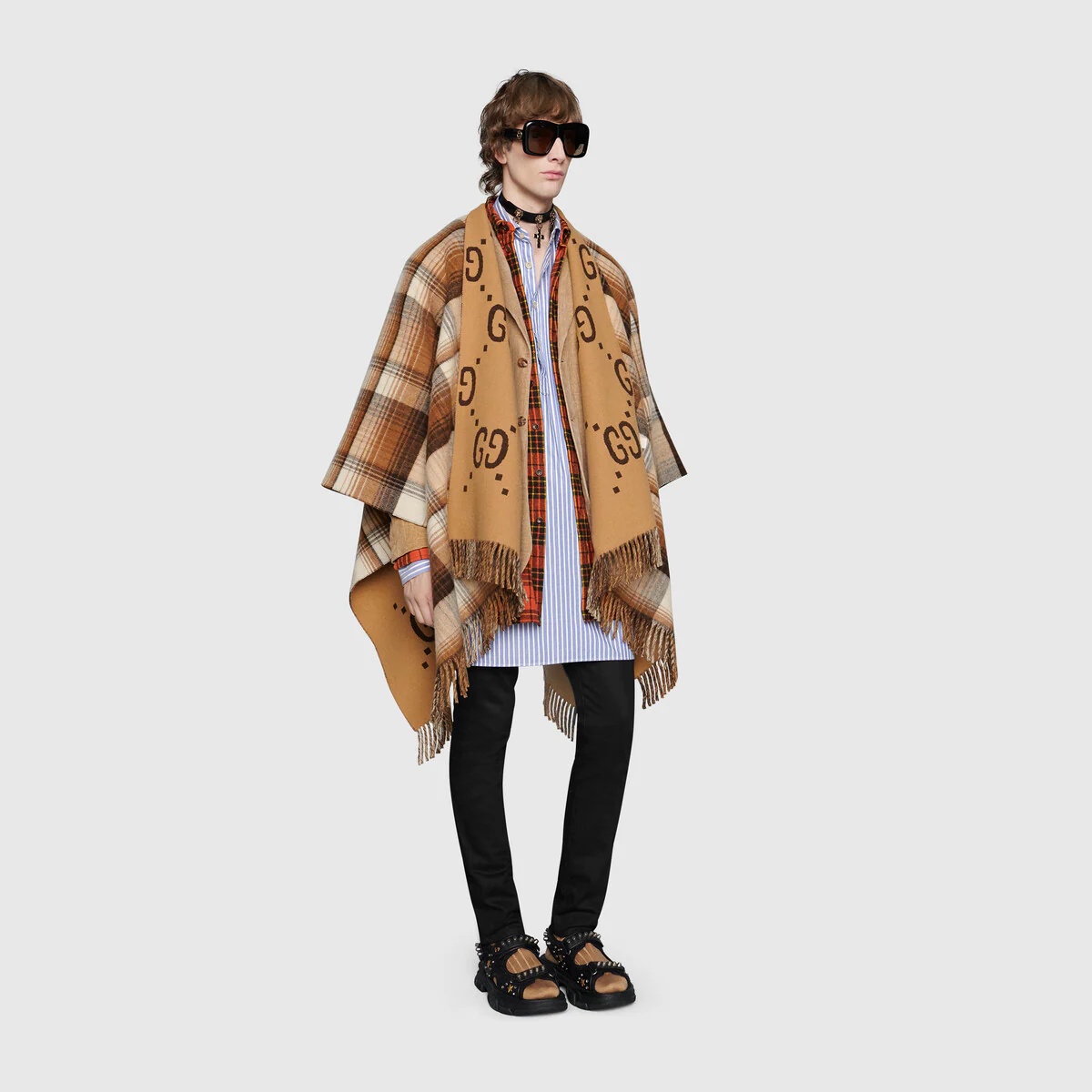 Reversible GG wool cape - 4