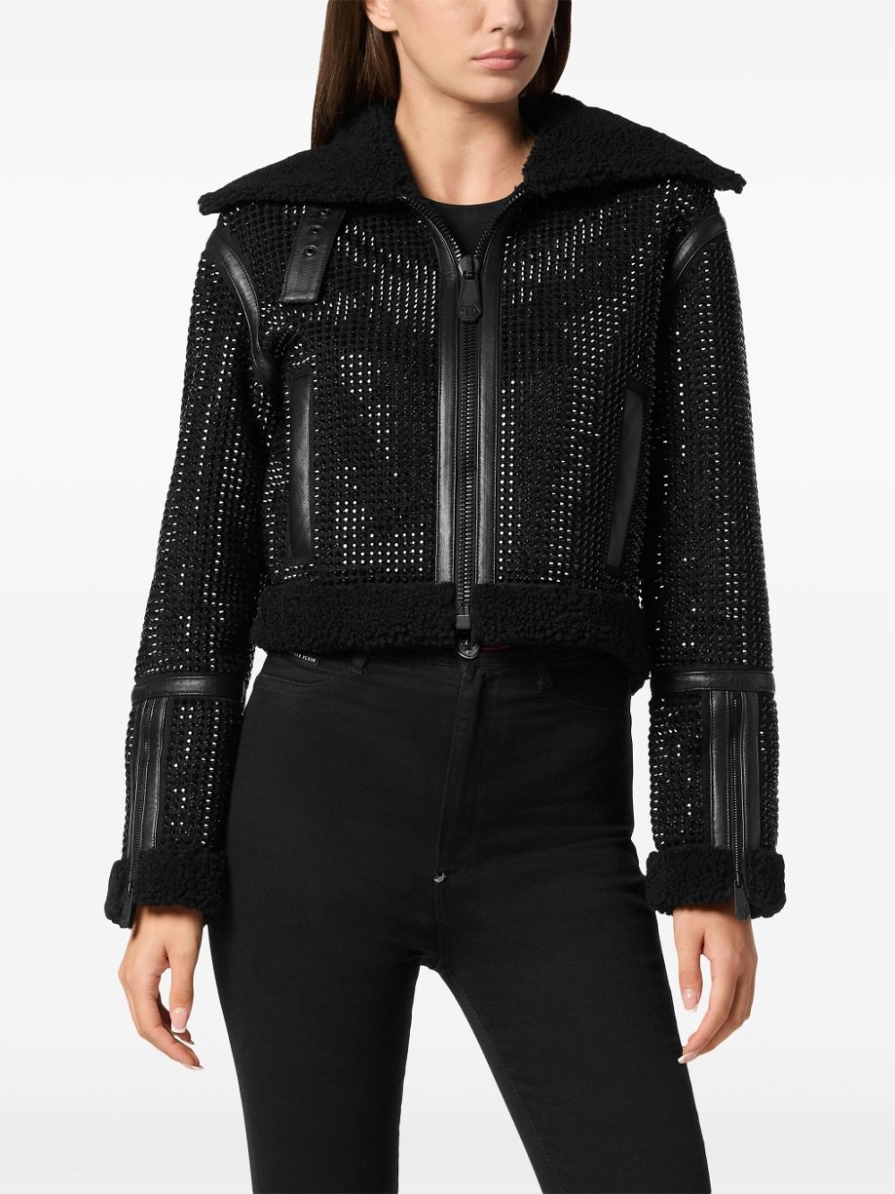 crystal shearling jacket - 3