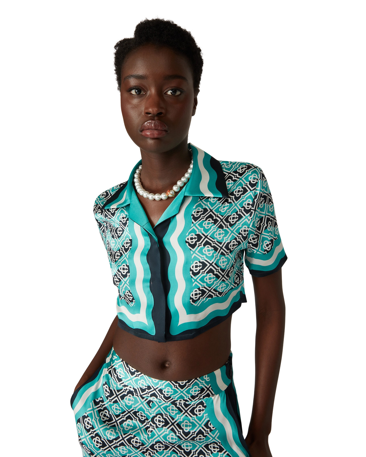Monogram Wave Cropped Silk Shirt | Casablanca Paris - 5