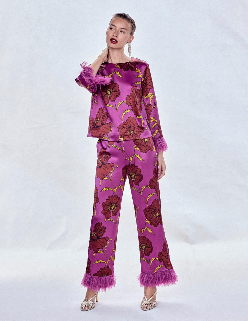 Feather Cuff Top-Regal Purple, Peony Bloom 7
