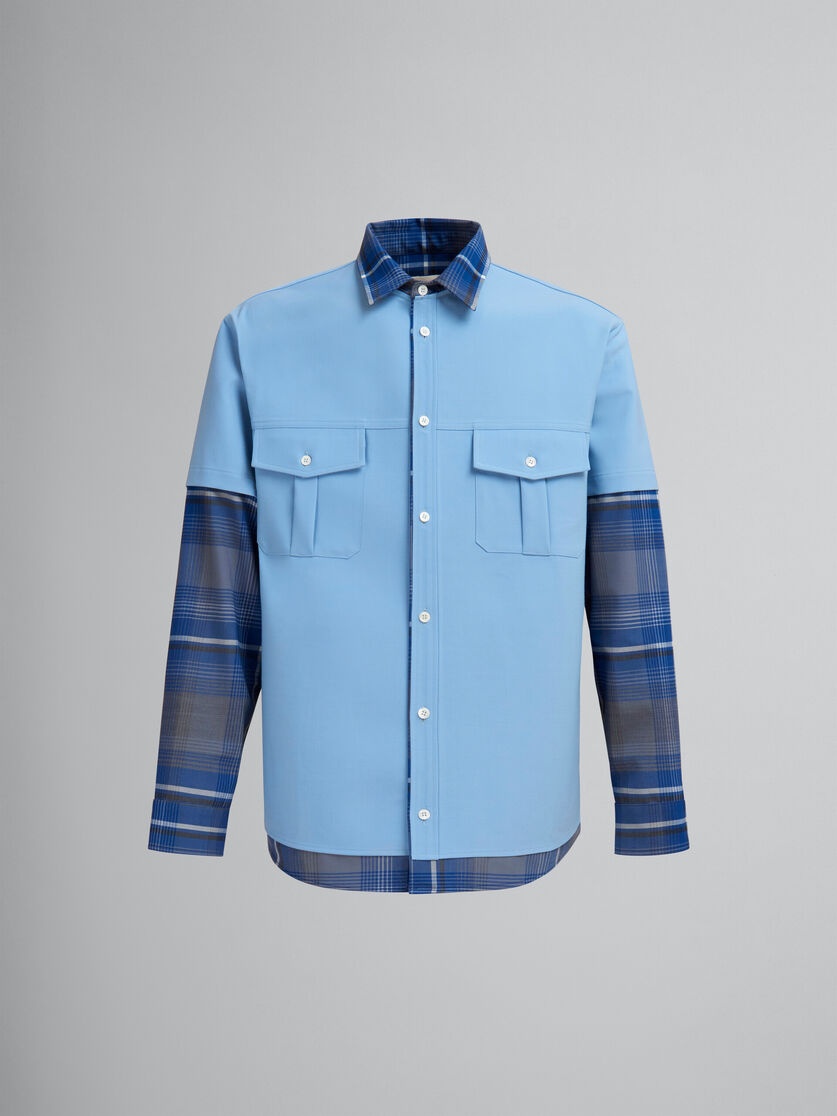 BLUE CHECKED WOOL MULTI-GARMENT SHIRT - 1