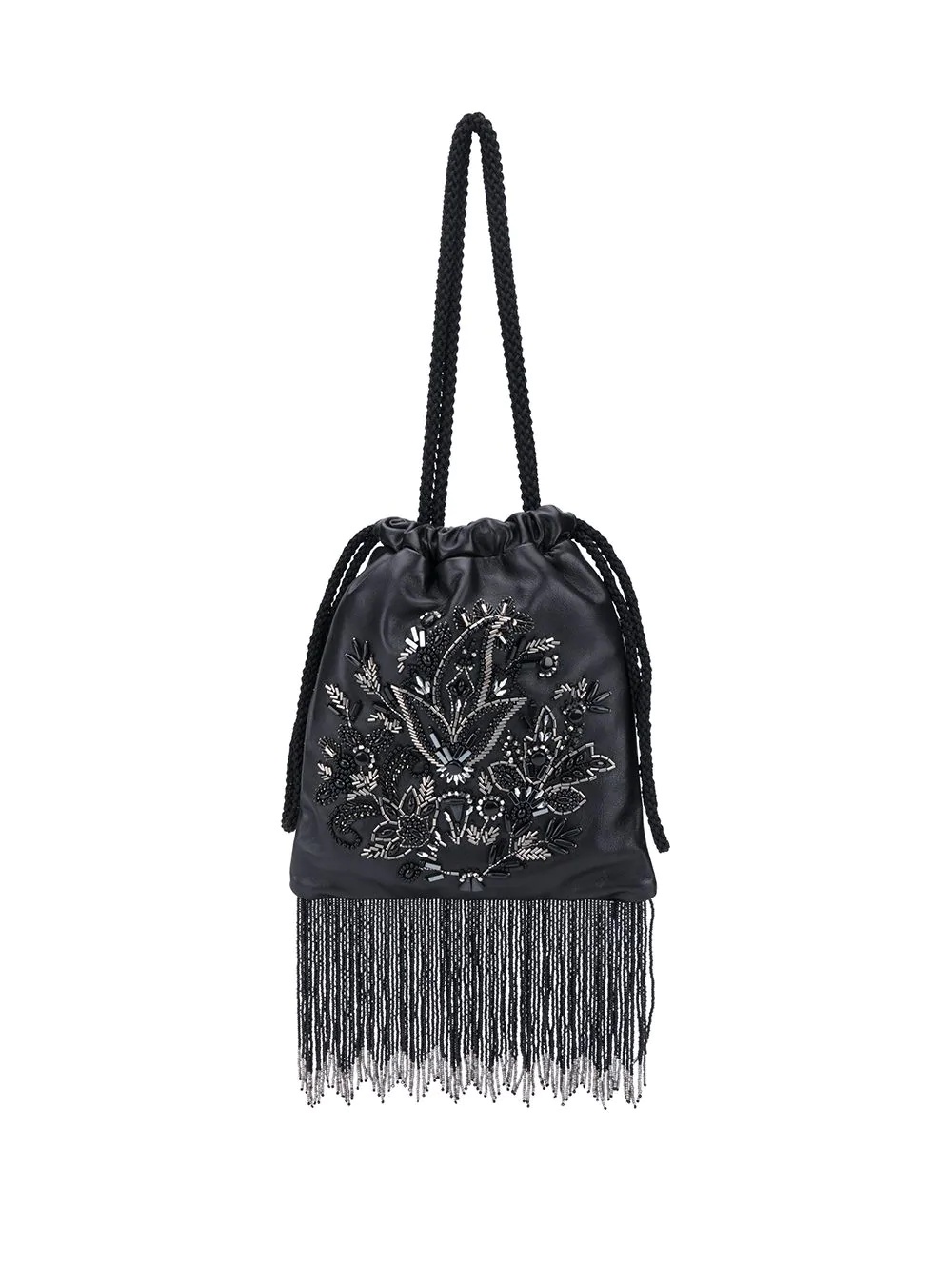 floral embroidered fringe handbag - 1