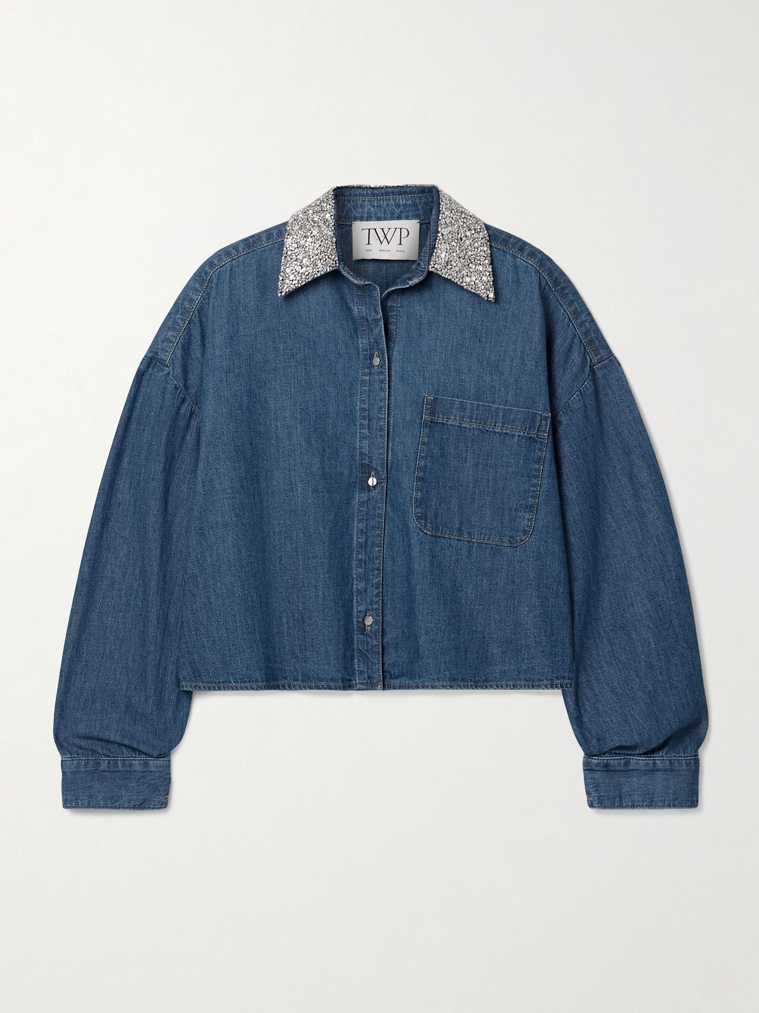 My Ex's Denim cropped crystal-embellished denim shirt Dark denim - 1