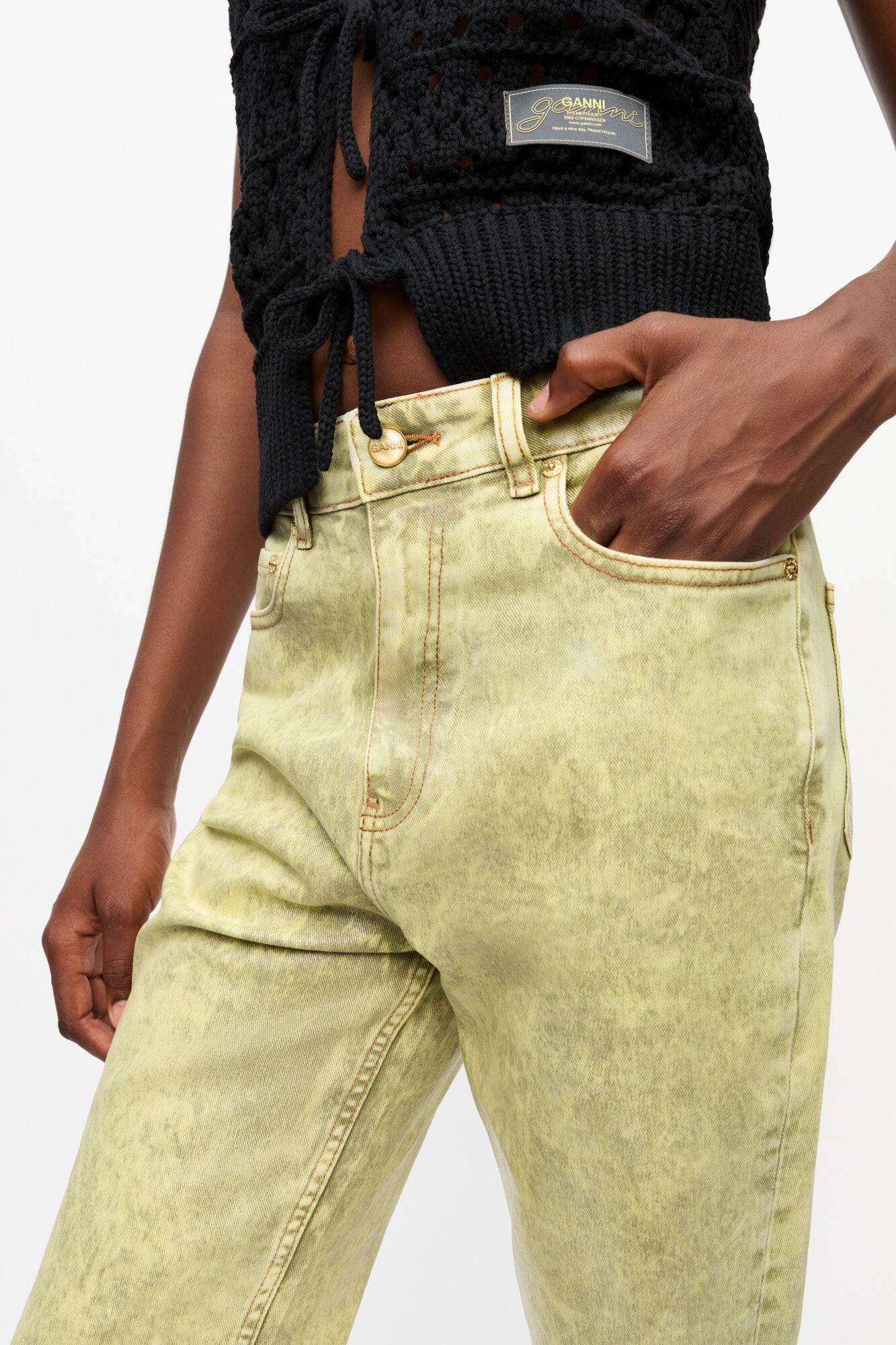 YELLOW FOIL OVERDYED DENIM JEANS - 5
