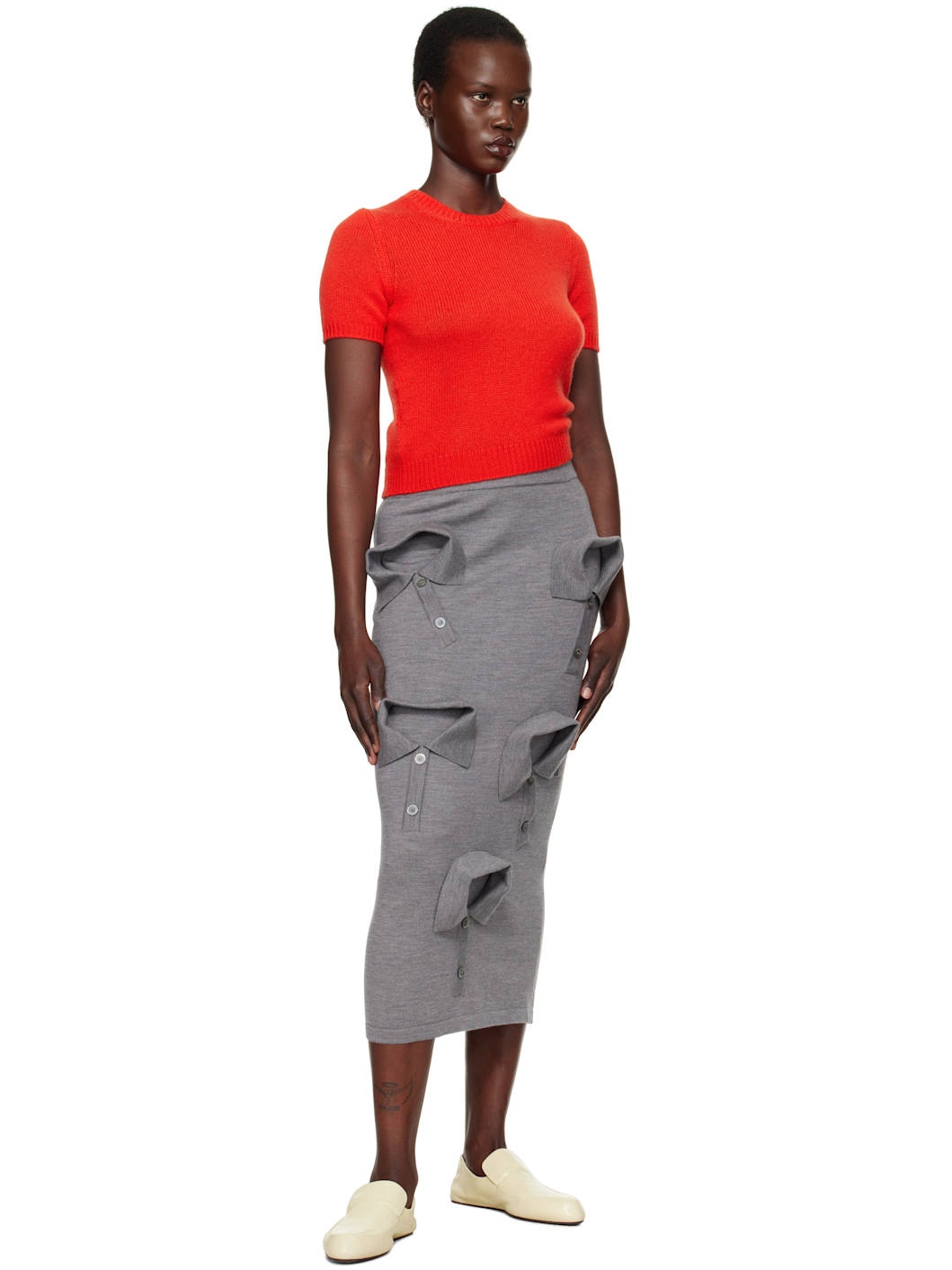 Gray Multi Collar Maxi Skirt - 4