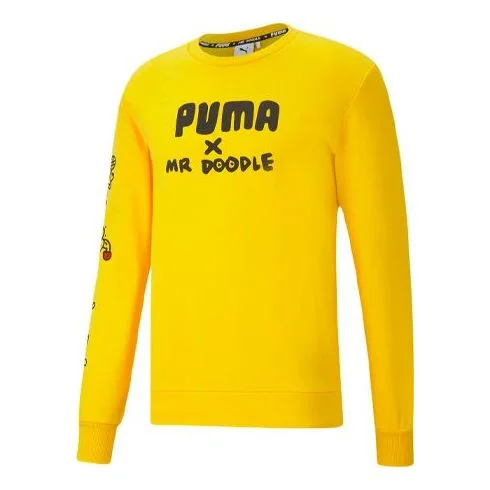 PUMA Printing Round Neck Sports Knit Pullover Yellow 598682-99 - 1