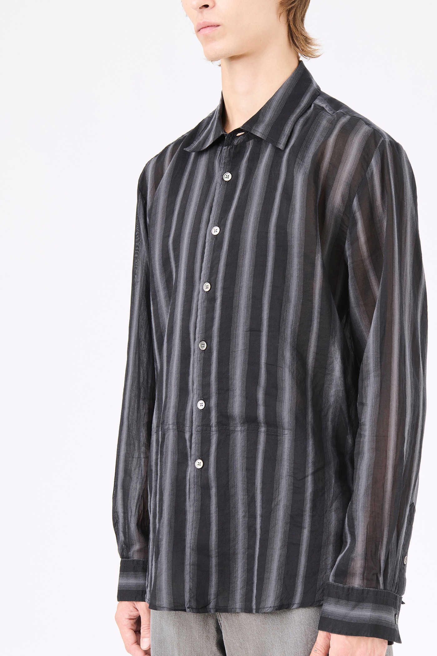 Adorn Shirt Noir Stripe Sheer Cotton Silk - 4