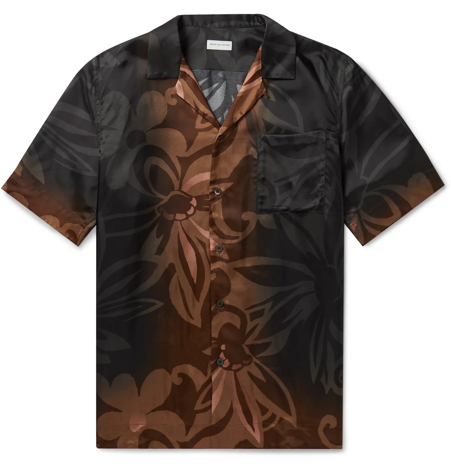 Camp-Collar Printed Satin-Twill Shirt - 1